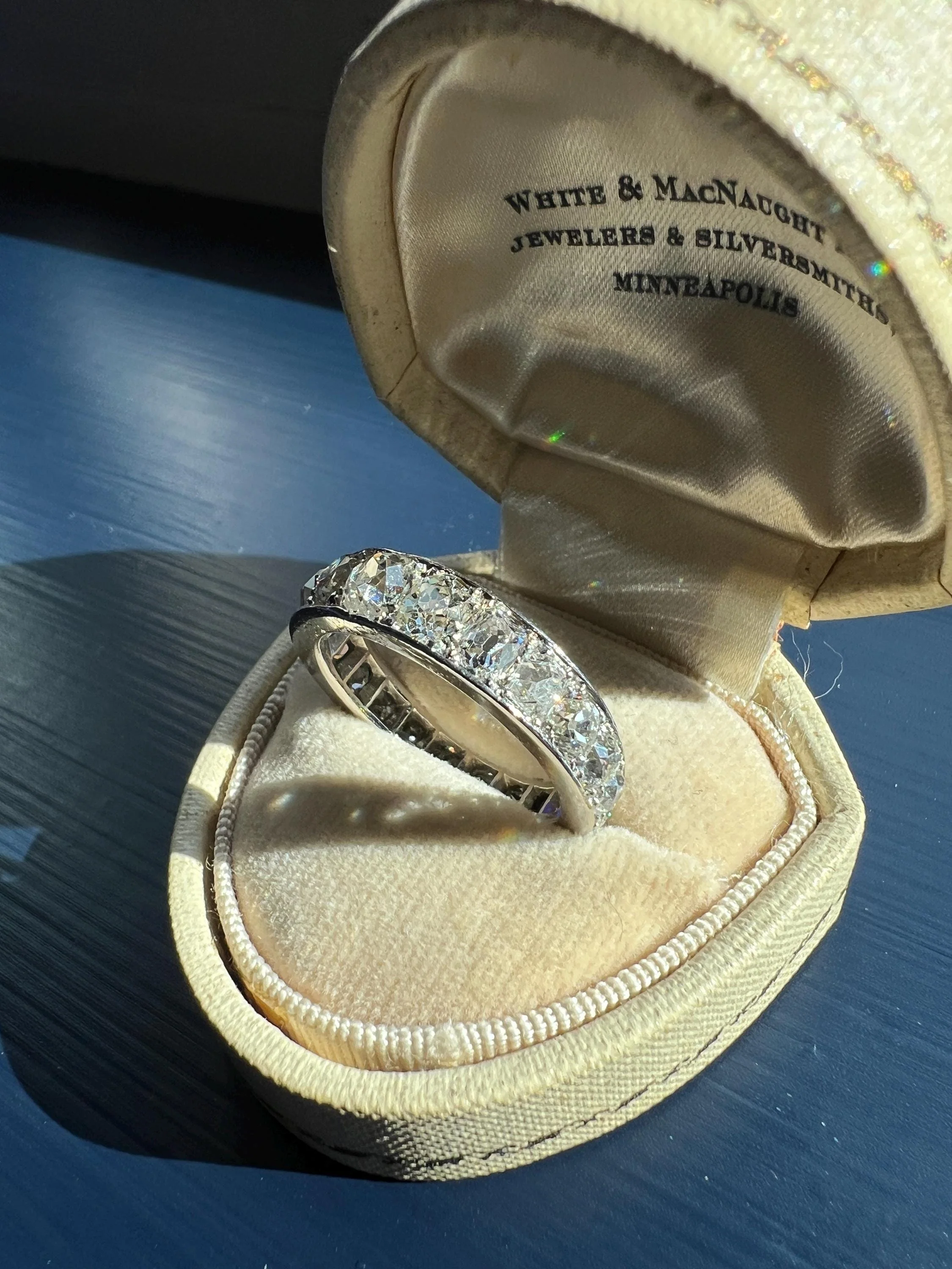 ANTIQUE 5 Carats Old Mine Cut DIAMOND Full Eternity Band PLATINUM French Ring Wedding Edwardian Stacker - Image 6