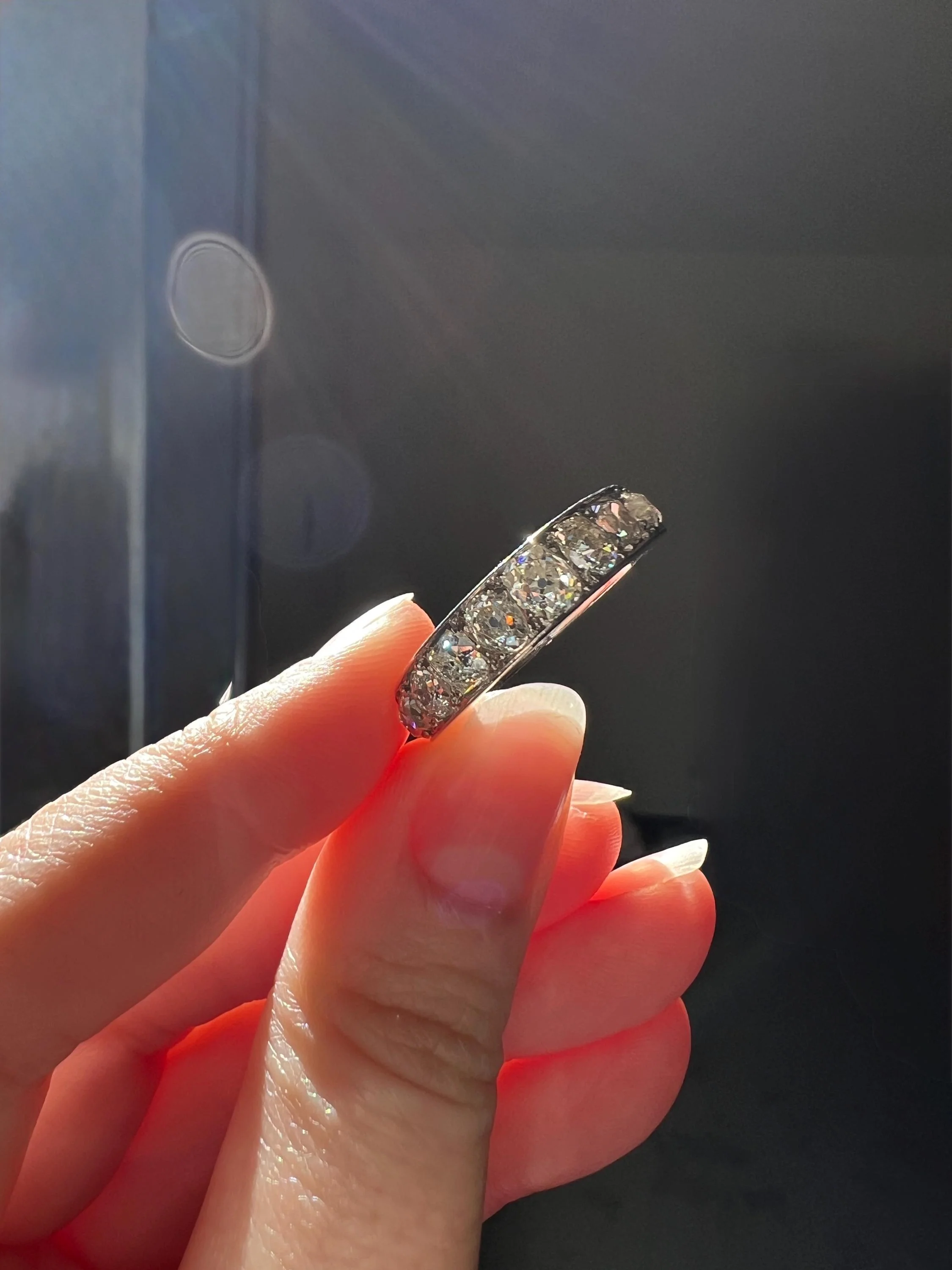 ANTIQUE 5 Carats Old Mine Cut DIAMOND Full Eternity Band PLATINUM French Ring Wedding Edwardian Stacker - Image 7