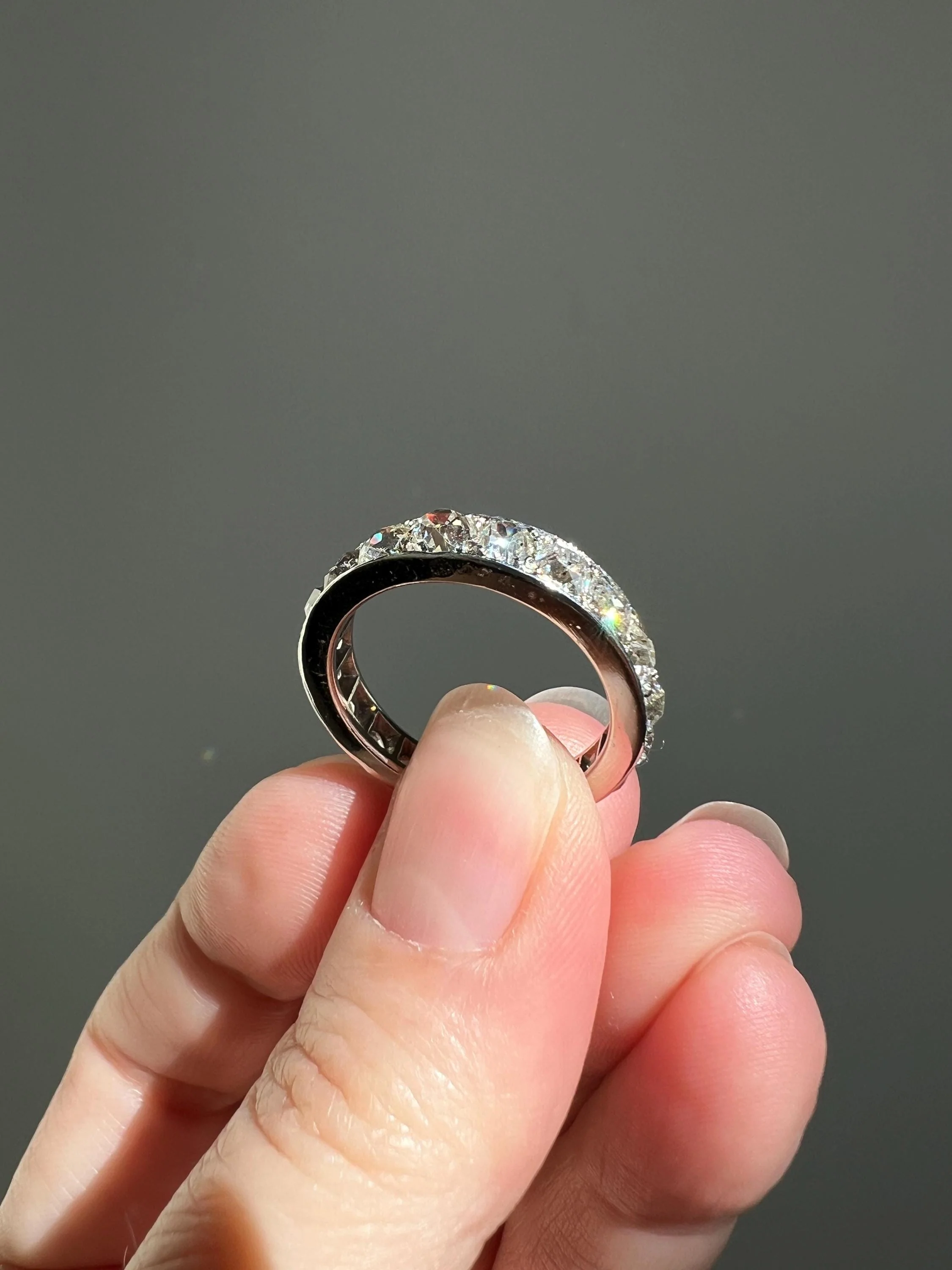 ANTIQUE 5 Carats Old Mine Cut DIAMOND Full Eternity Band PLATINUM French Ring Wedding Edwardian Stacker - Image 9