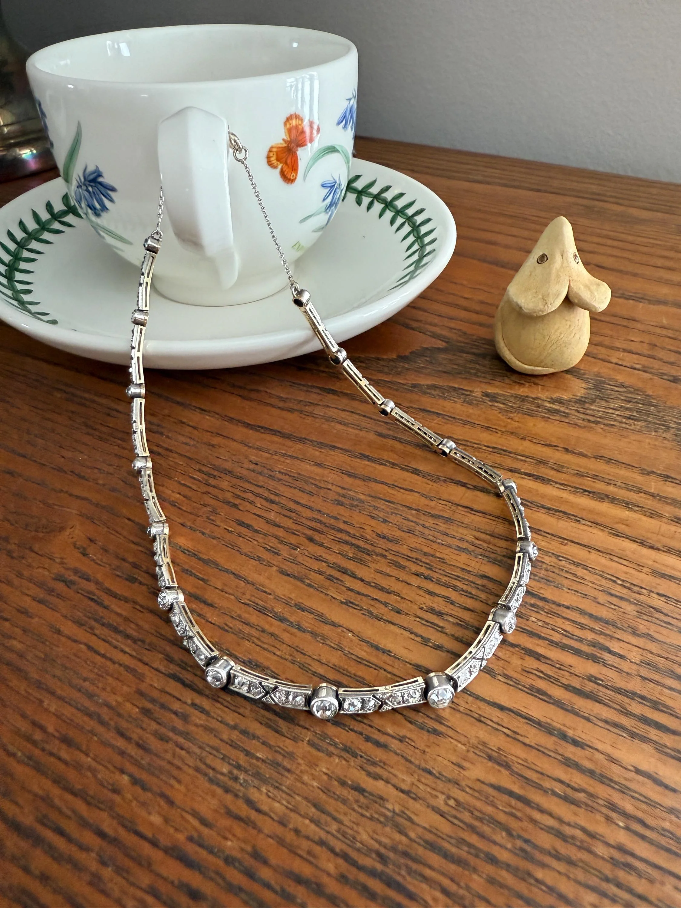 Antique 5 CARATS Old Mine Rose Cut DIAMOND Almost Riviera NECKLACE Choker Chain French 18k Gold Silver Bar Bezel Edwardian Art Deco Collar - Image 10