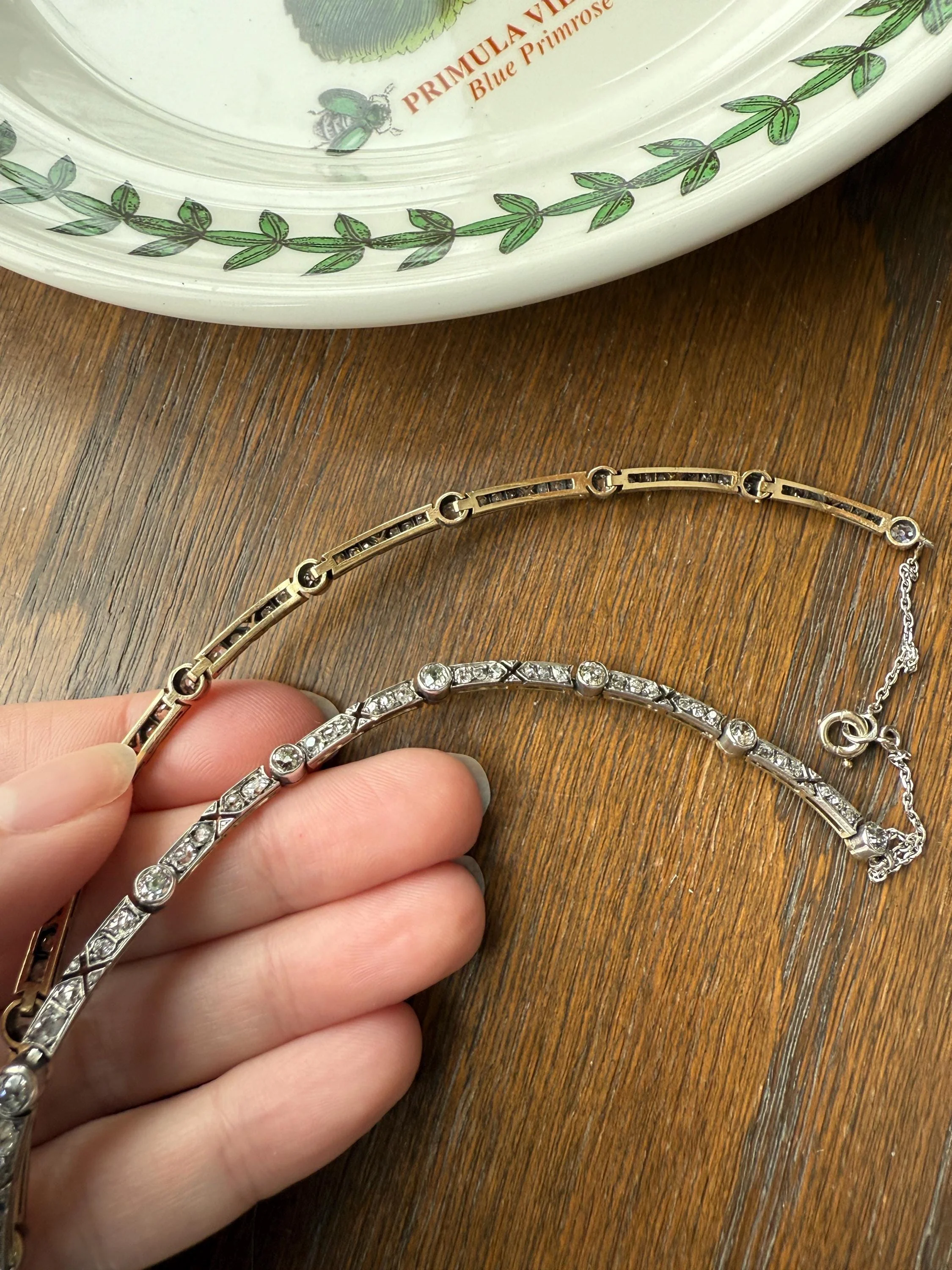 Antique 5 CARATS Old Mine Rose Cut DIAMOND Almost Riviera NECKLACE Choker Chain French 18k Gold Silver Bar Bezel Edwardian Art Deco Collar - Image 12