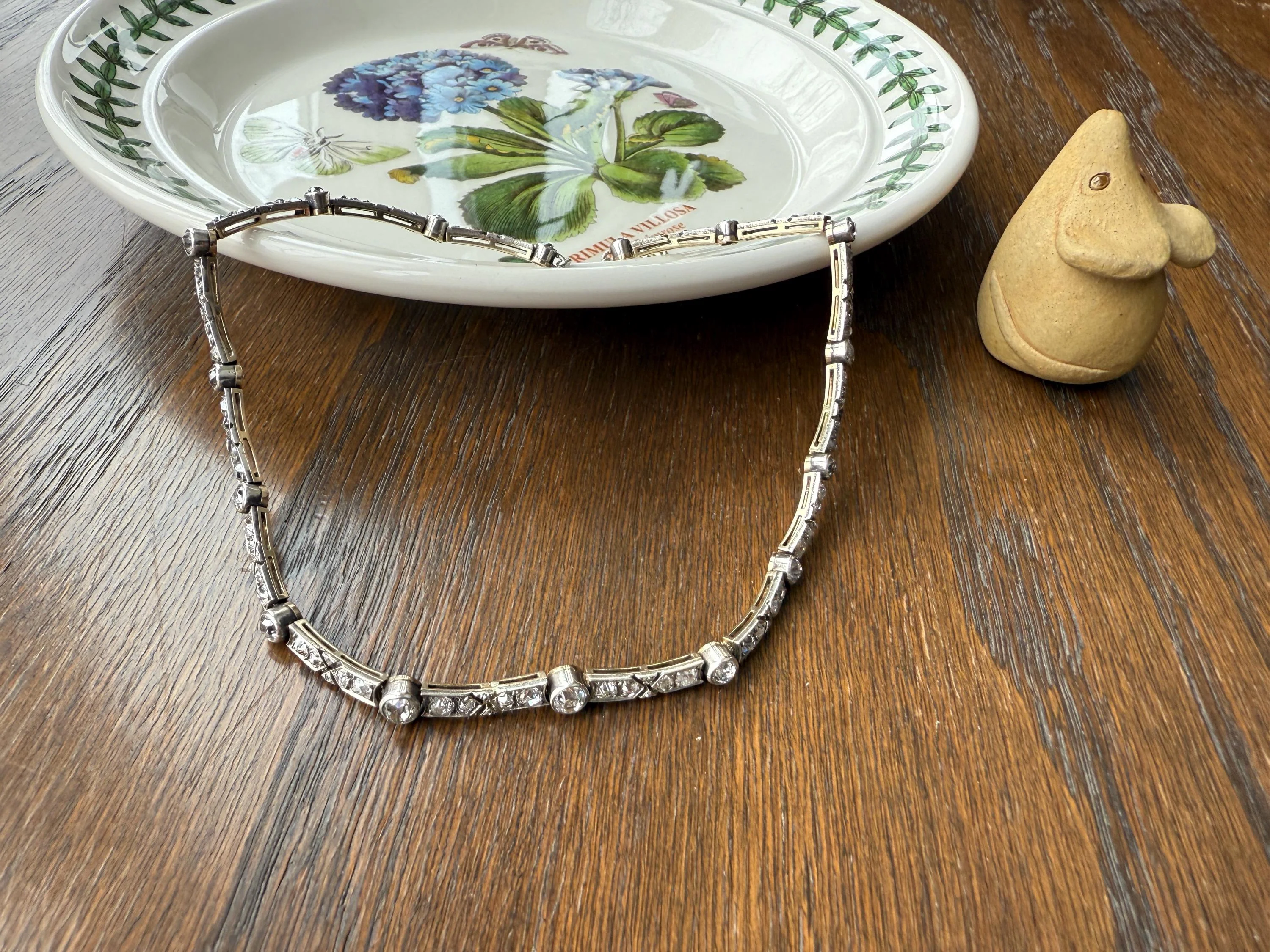 Antique 5 CARATS Old Mine Rose Cut DIAMOND Almost Riviera NECKLACE Choker Chain French 18k Gold Silver Bar Bezel Edwardian Art Deco Collar - Image 13