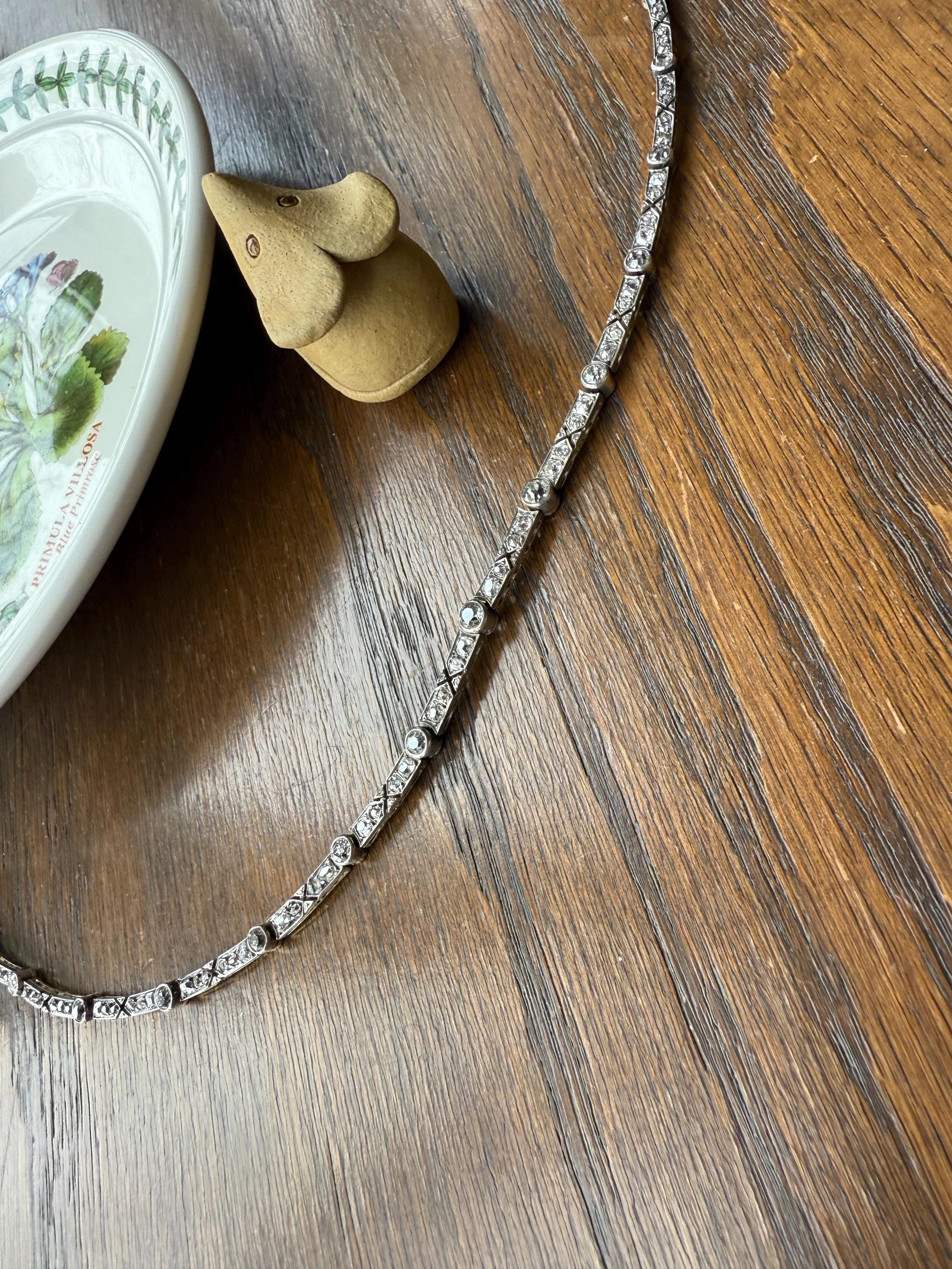 Antique 5 CARATS Old Mine Rose Cut DIAMOND Almost Riviera NECKLACE Choker Chain French 18k Gold Silver Bar Bezel Edwardian Art Deco Collar - Image 14