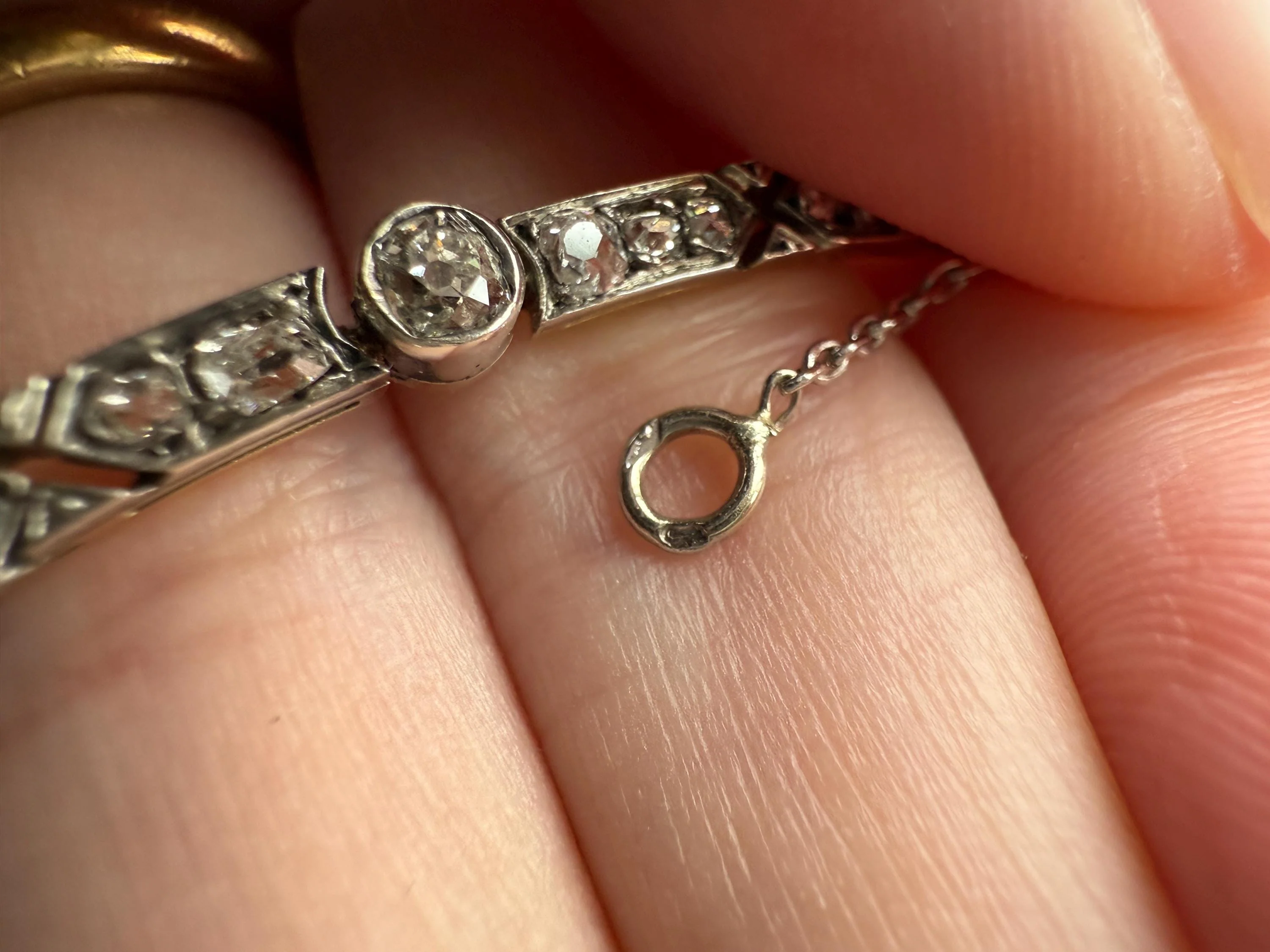 Antique 5 CARATS Old Mine Rose Cut DIAMOND Almost Riviera NECKLACE Choker Chain French 18k Gold Silver Bar Bezel Edwardian Art Deco Collar - Image 19