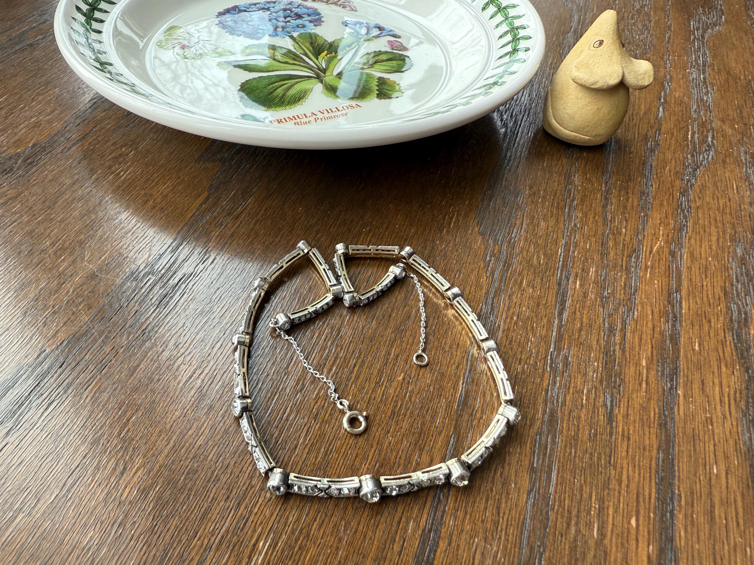 Antique 5 CARATS Old Mine Rose Cut DIAMOND Almost Riviera NECKLACE Choker Chain French 18k Gold Silver Bar Bezel Edwardian Art Deco Collar - Image 9