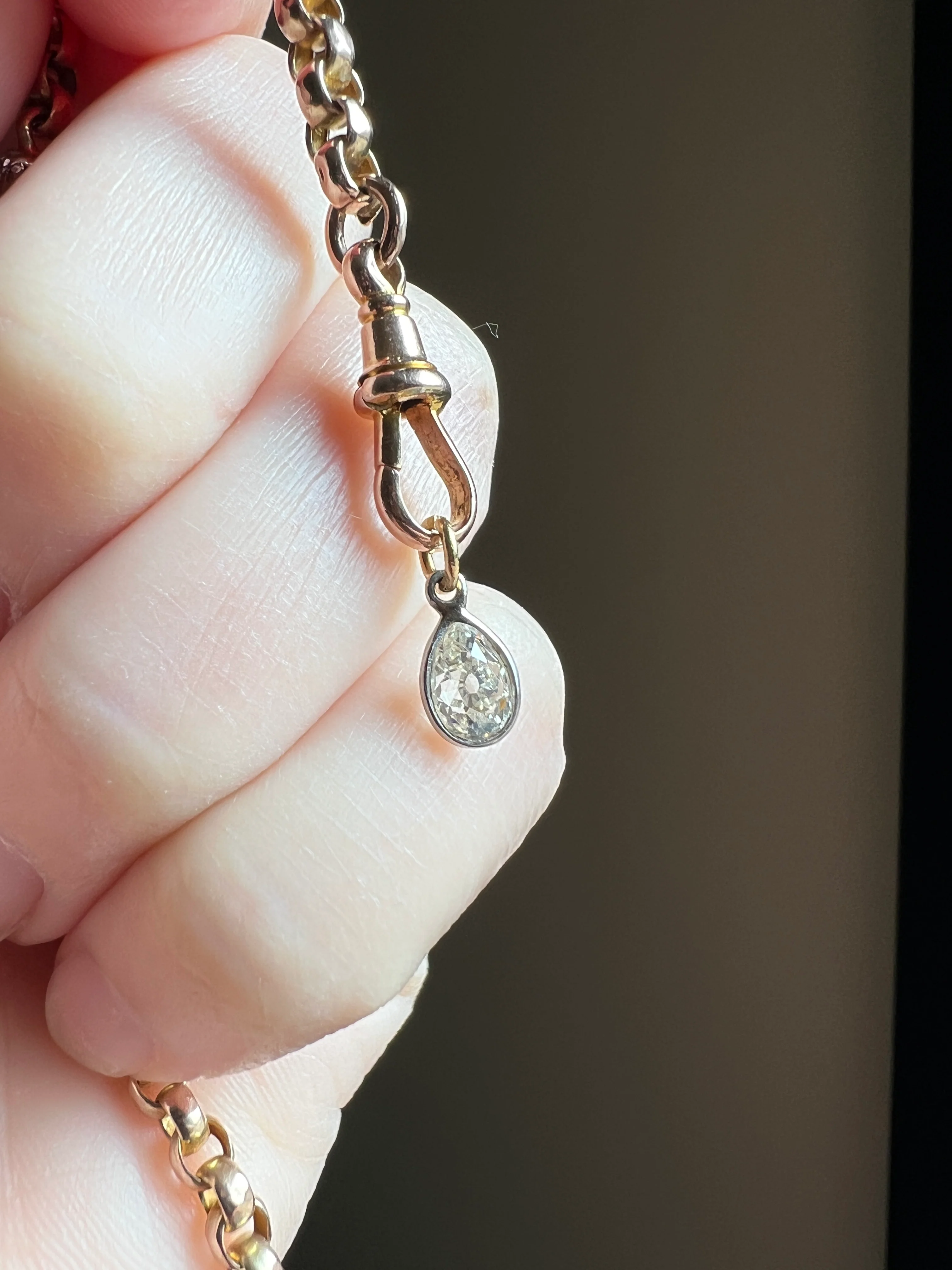 Antique .54 Carat PEAR Natural Old Mine Cut DIAMOND Chunky Dangle Pendant 18k White Gold 9k YG Loop Minimalist Bracelet Necklace Charm - Image 12