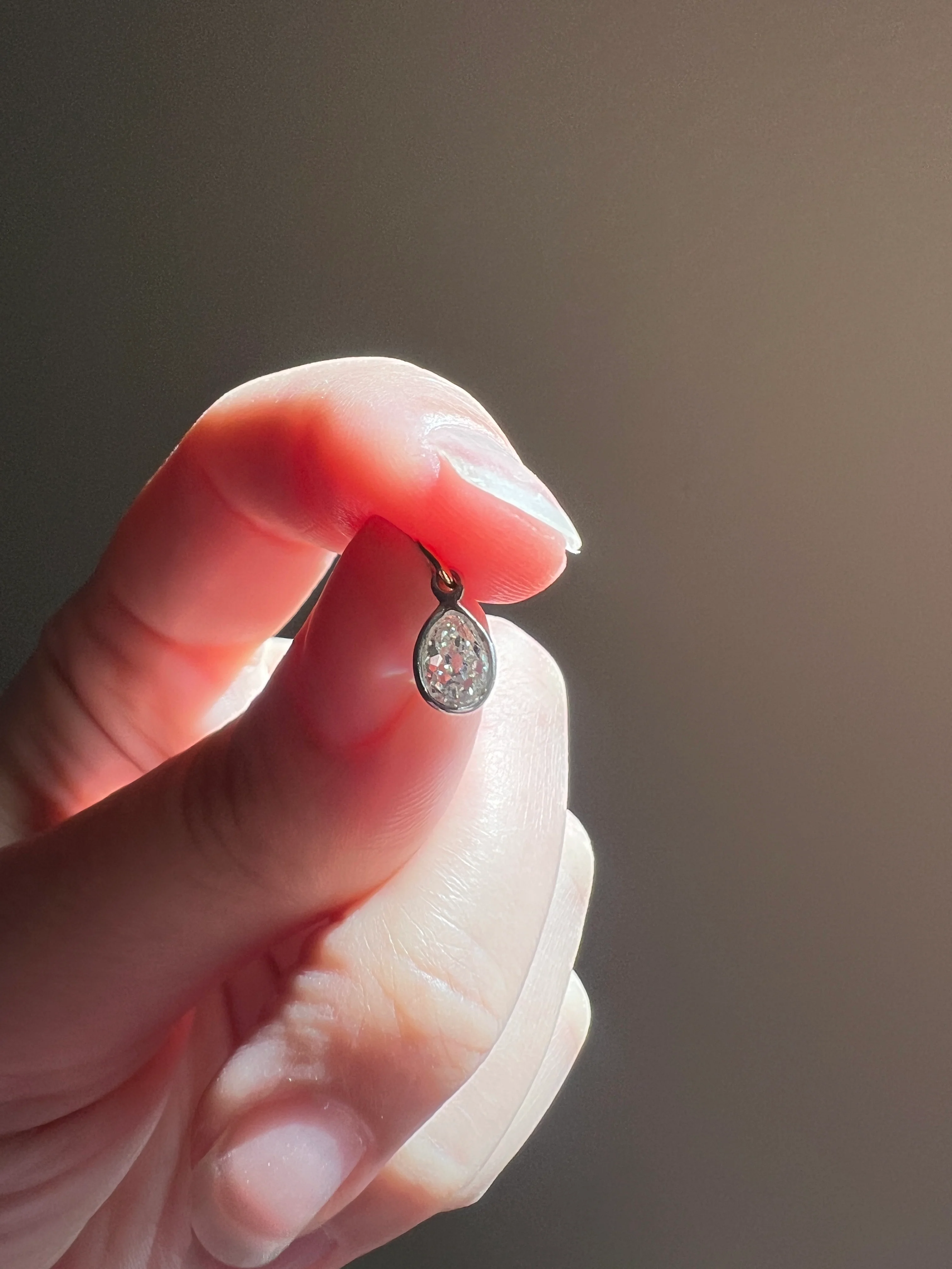 Antique .54 Carat PEAR Natural Old Mine Cut DIAMOND Chunky Dangle Pendant 18k White Gold 9k YG Loop Minimalist Bracelet Necklace Charm - Image 16