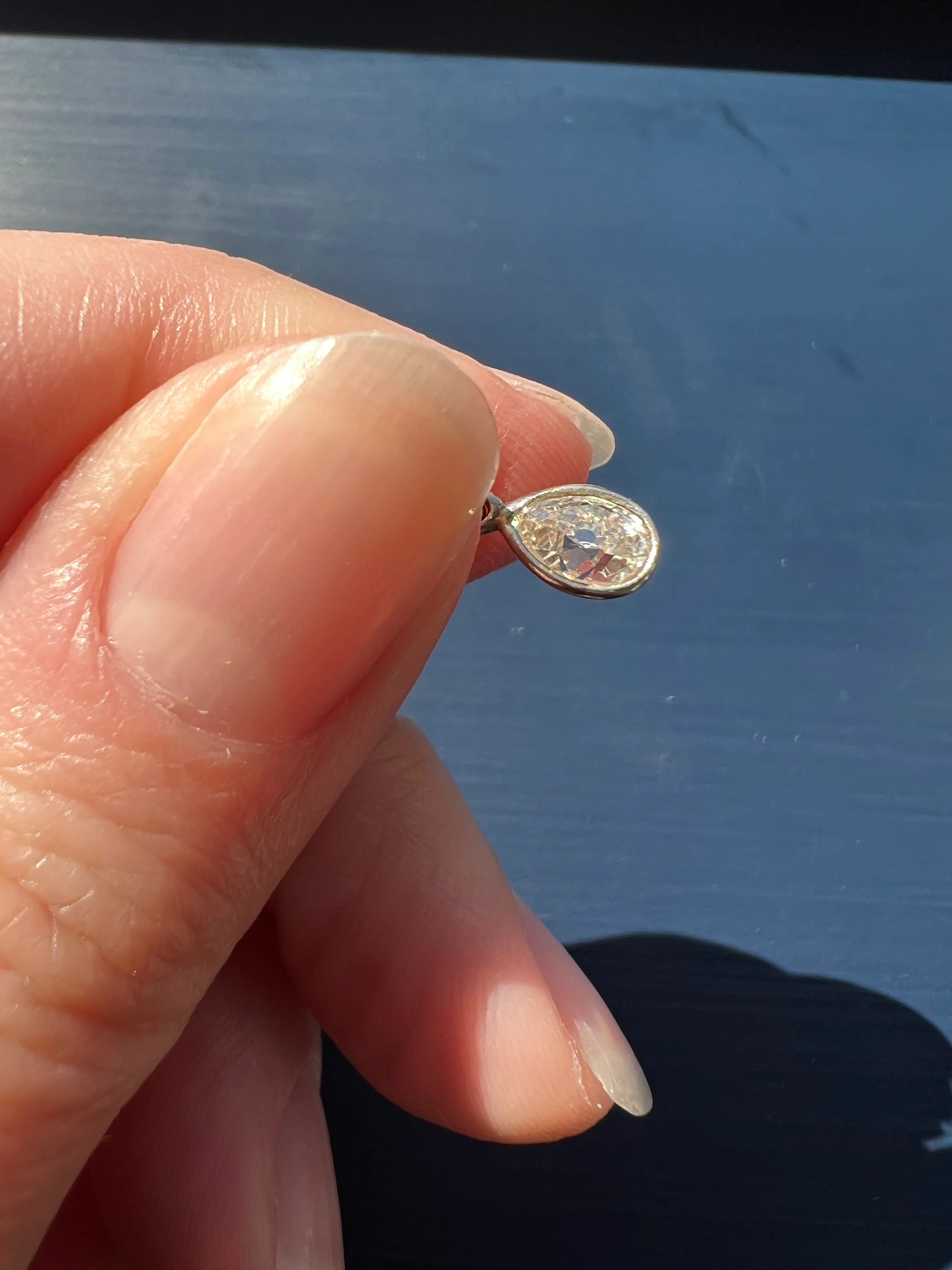 Antique .54 Carat PEAR Natural Old Mine Cut DIAMOND Chunky Dangle Pendant 18k White Gold 9k YG Loop Minimalist Bracelet Necklace Charm - Image 17