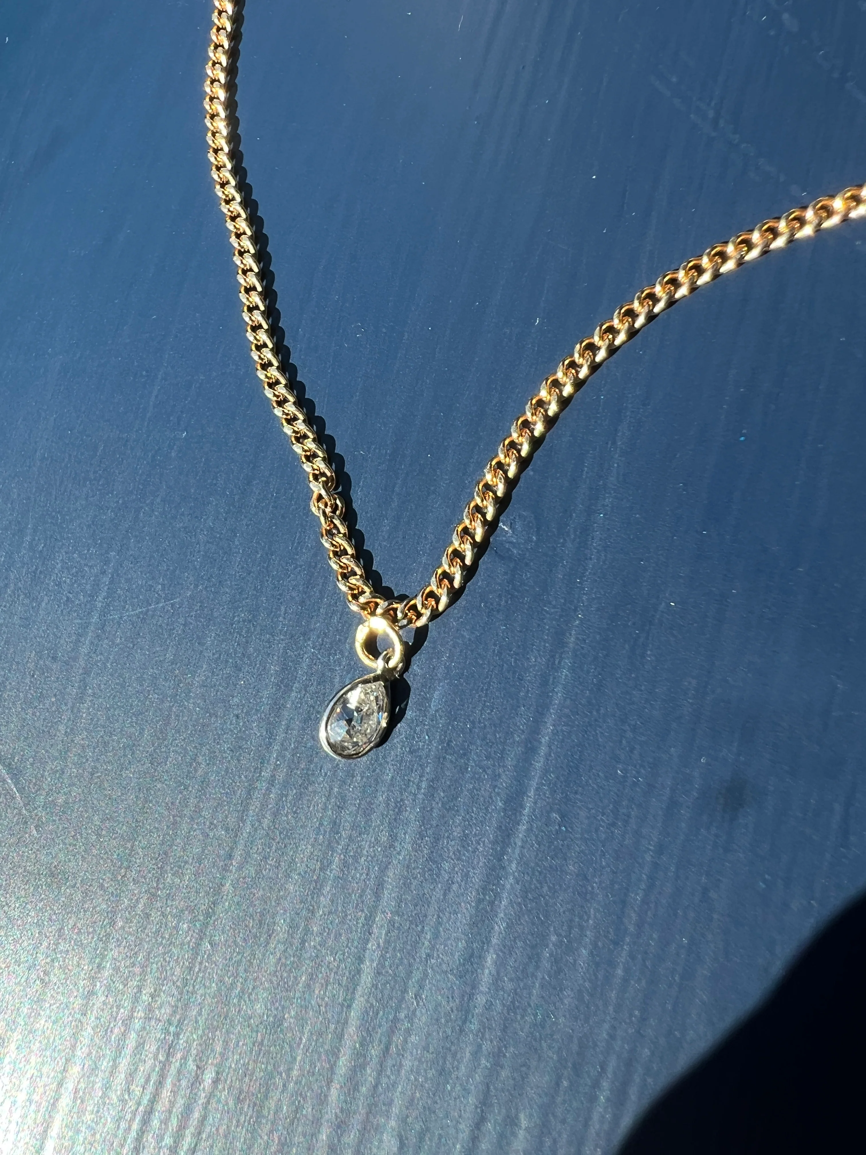 Antique .54 Carat PEAR Natural Old Mine Cut DIAMOND Chunky Dangle Pendant 18k White Gold 9k YG Loop Minimalist Bracelet Necklace Charm - Image 18