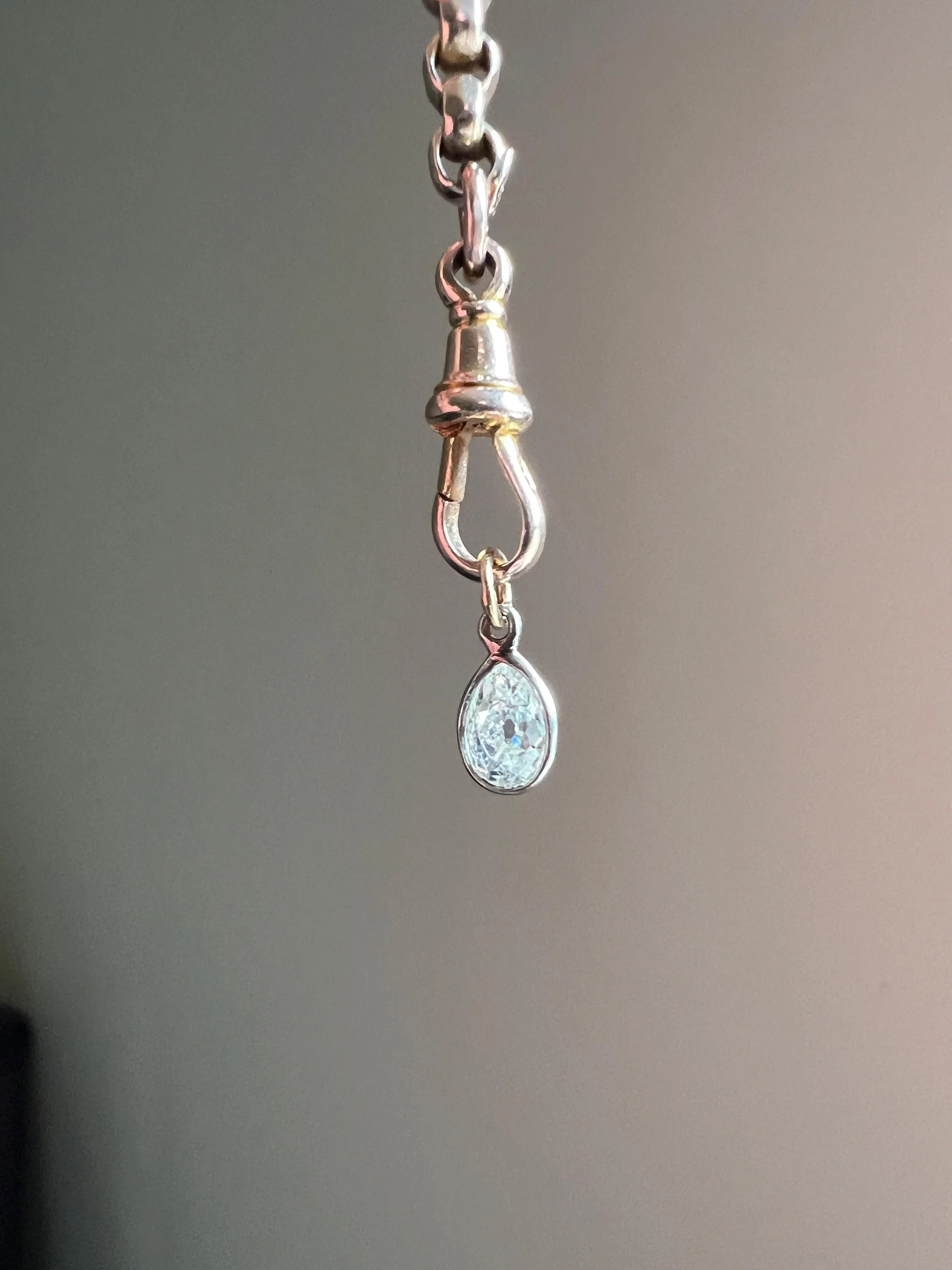 Antique .54 Carat PEAR Natural Old Mine Cut DIAMOND Chunky Dangle Pendant 18k White Gold 9k YG Loop Minimalist Bracelet Necklace Charm - Image 2