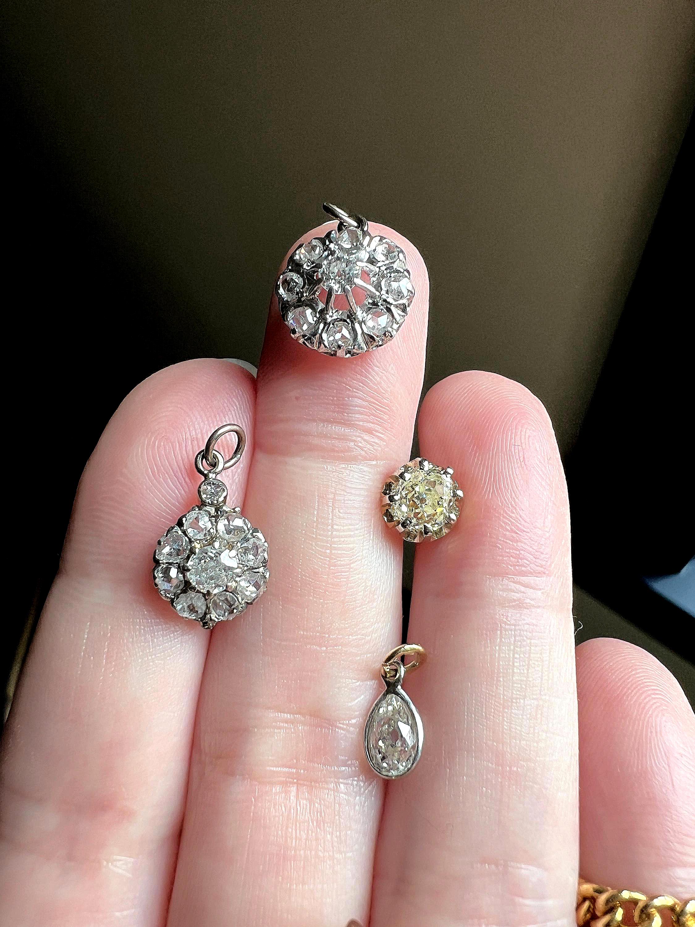 Antique .54 Carat PEAR Natural Old Mine Cut DIAMOND Chunky Dangle Pendant 18k White Gold 9k YG Loop Minimalist Bracelet Necklace Charm - Image 4