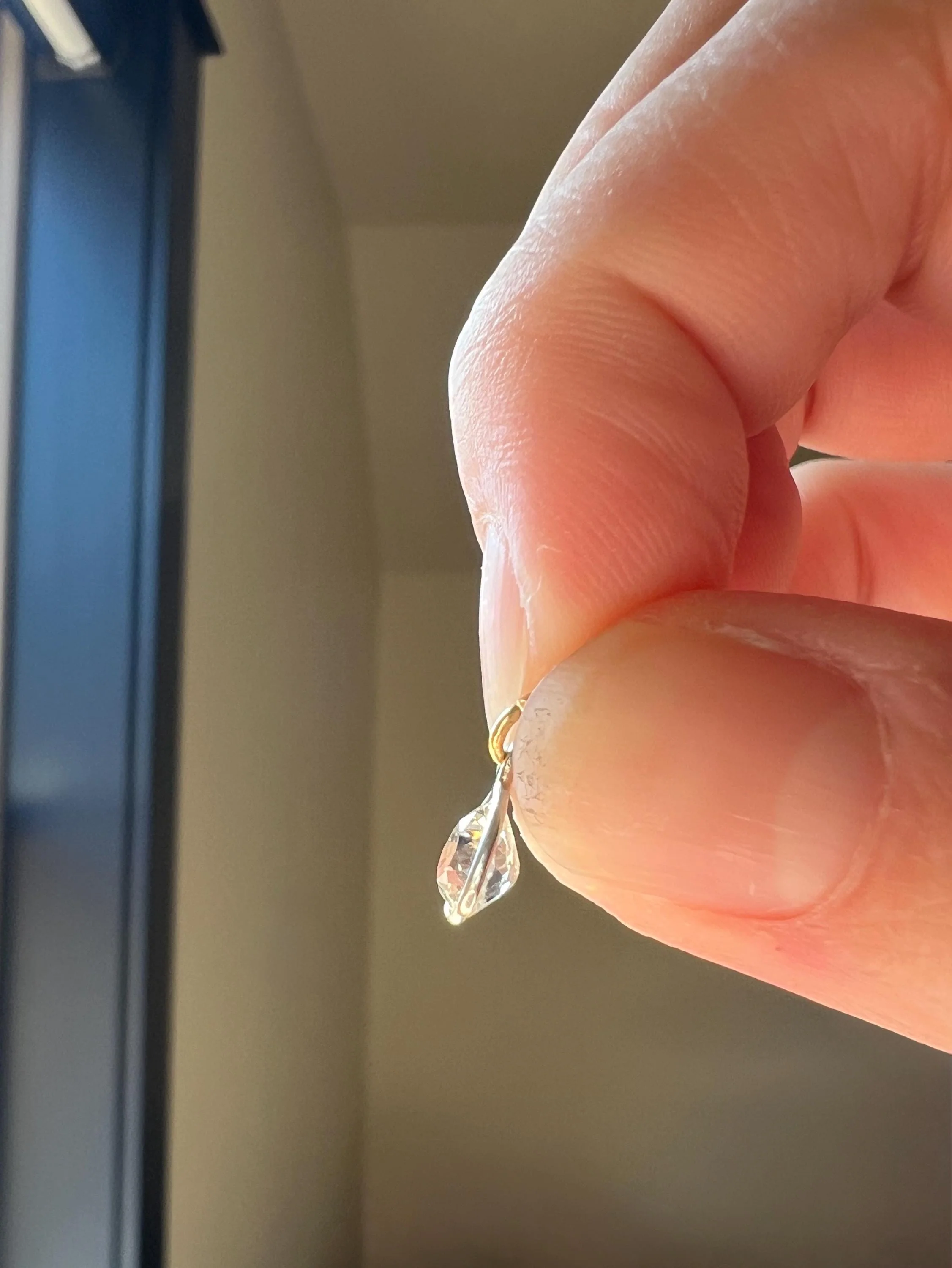 Antique .54 Carat PEAR Natural Old Mine Cut DIAMOND Chunky Dangle Pendant 18k White Gold 9k YG Loop Minimalist Bracelet Necklace Charm - Image 5