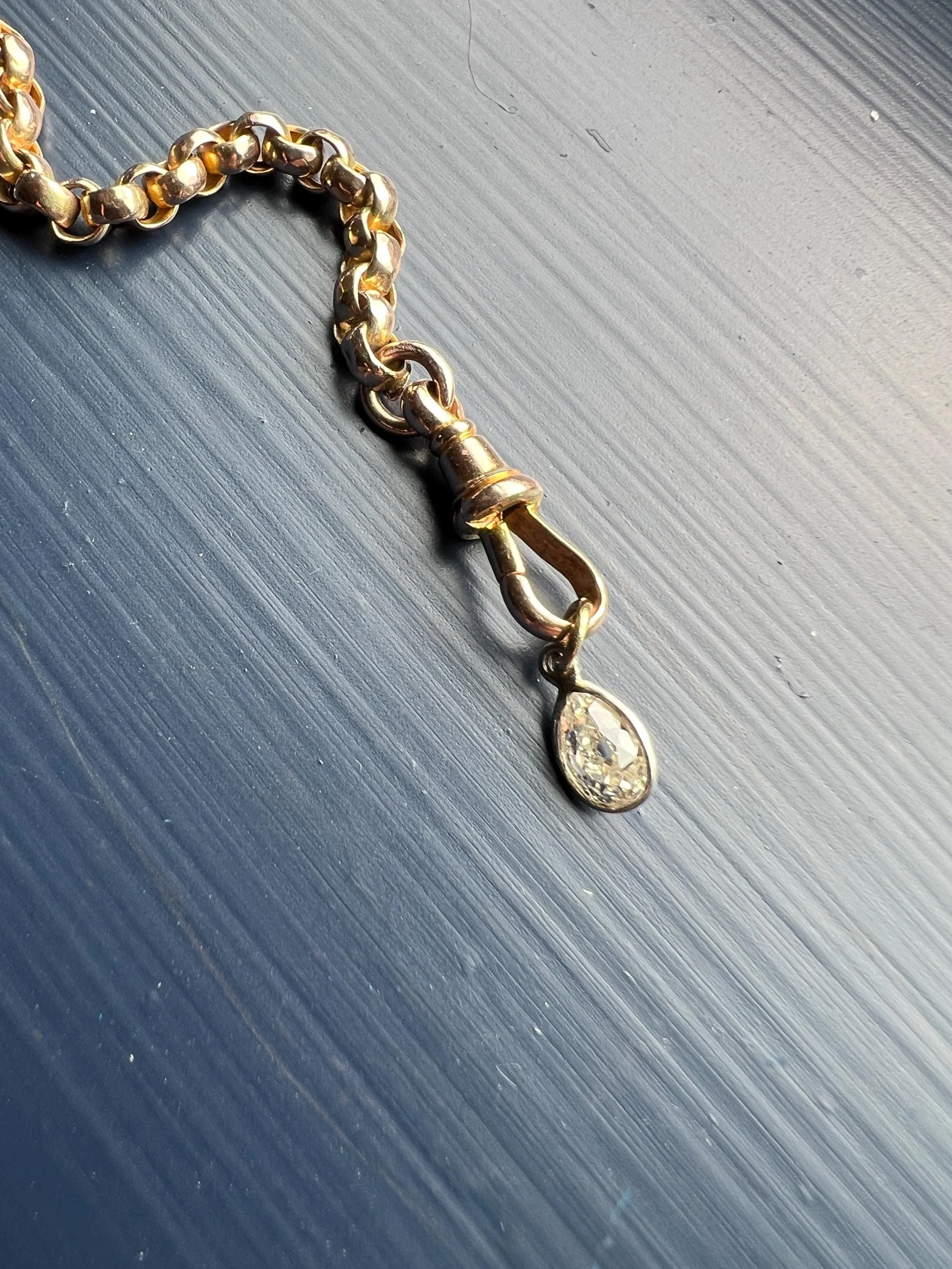 Antique .54 Carat PEAR Natural Old Mine Cut DIAMOND Chunky Dangle Pendant 18k White Gold 9k YG Loop Minimalist Bracelet Necklace Charm - Image 6
