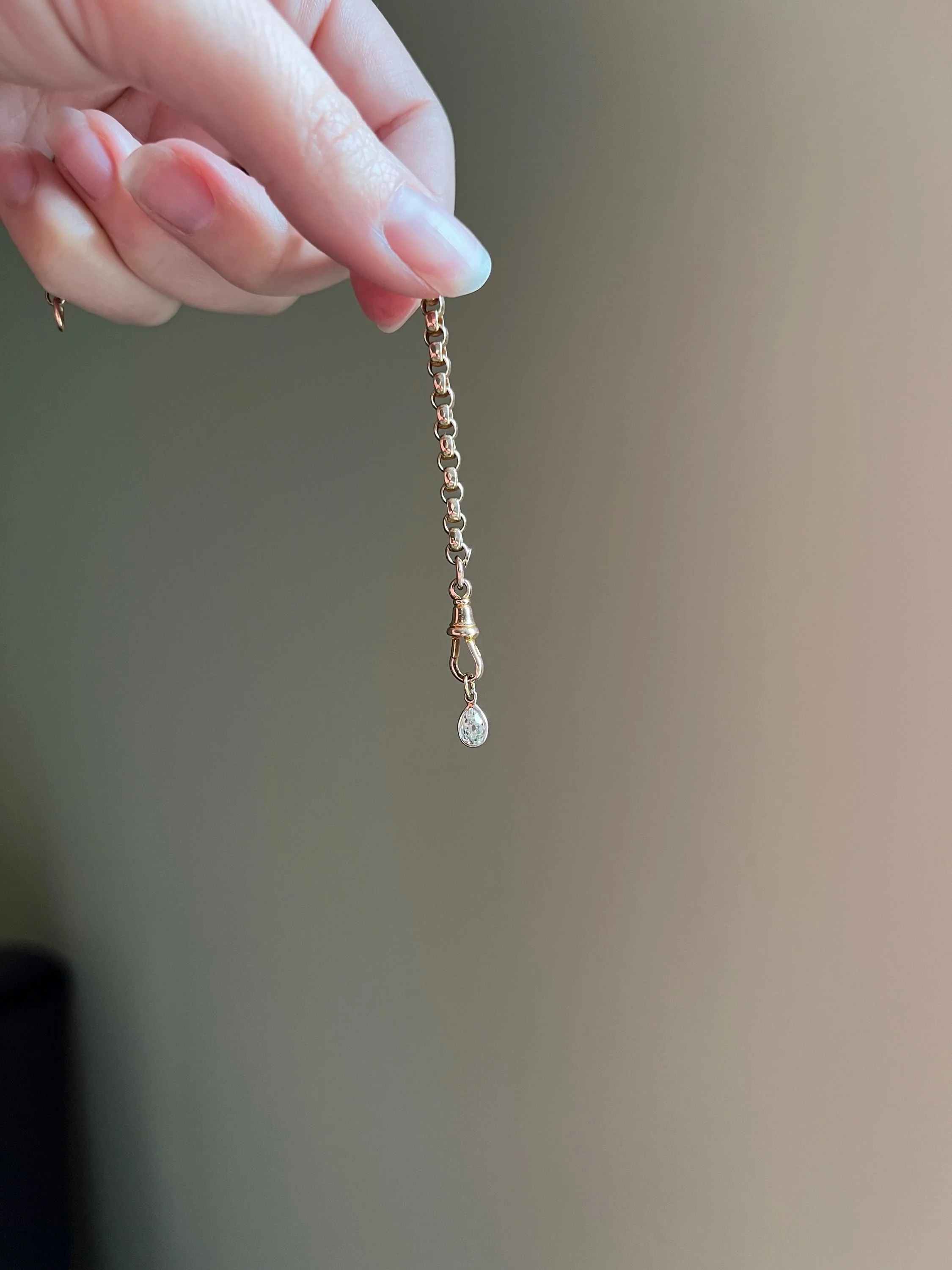 Antique .54 Carat PEAR Natural Old Mine Cut DIAMOND Chunky Dangle Pendant 18k White Gold 9k YG Loop Minimalist Bracelet Necklace Charm - Image 8