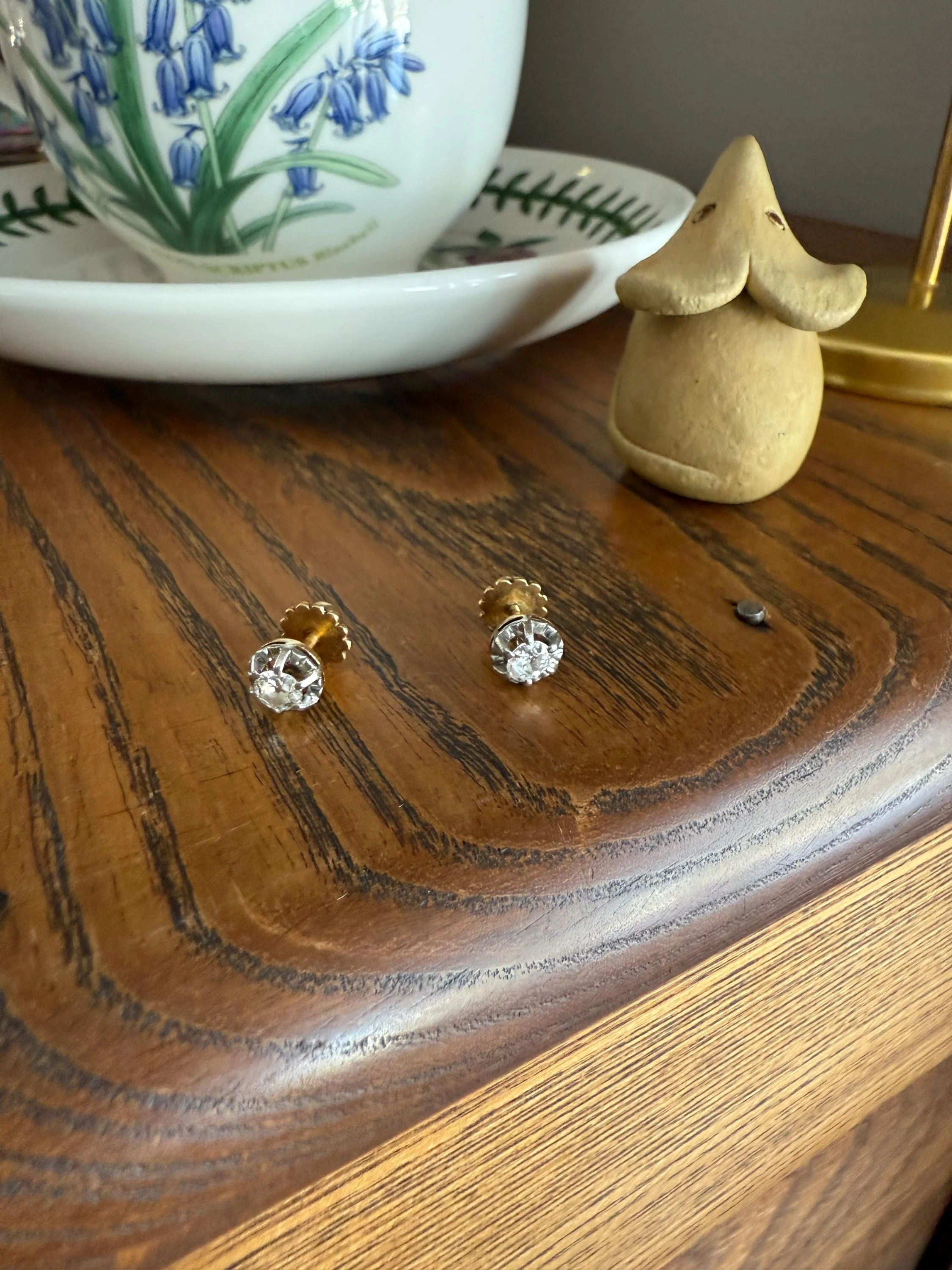 Antique .56 Carat Tdw Old Mine Cut DIAMOND Studs 18k Gold Screw Back Stud EARRINGS French Romantic Gift Belle Epoque Bridal Minimalist - Image 12