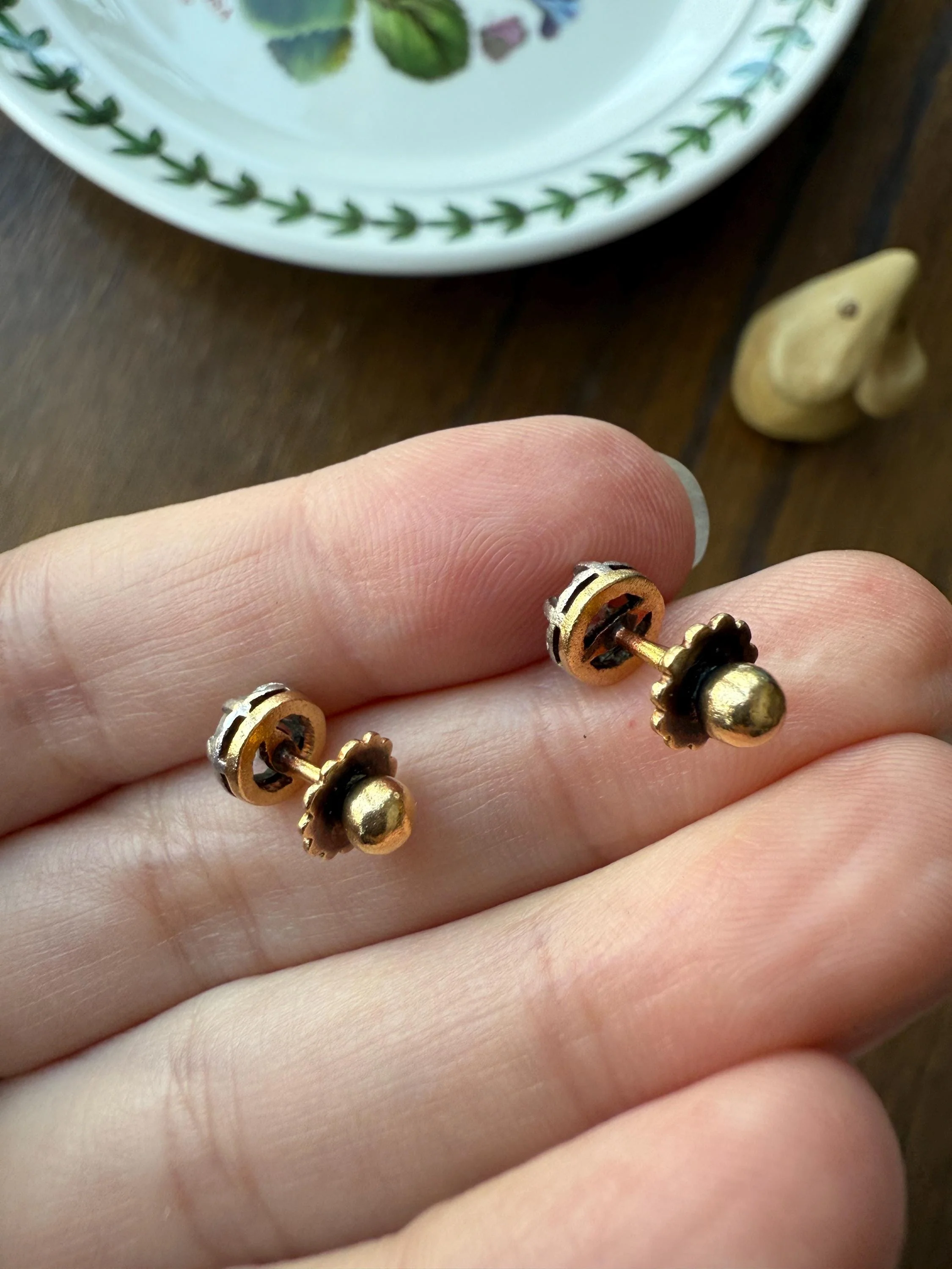Antique .56 Carat Tdw Old Mine Cut DIAMOND Studs 18k Gold Screw Back Stud EARRINGS French Romantic Gift Belle Epoque Bridal Minimalist - Image 13