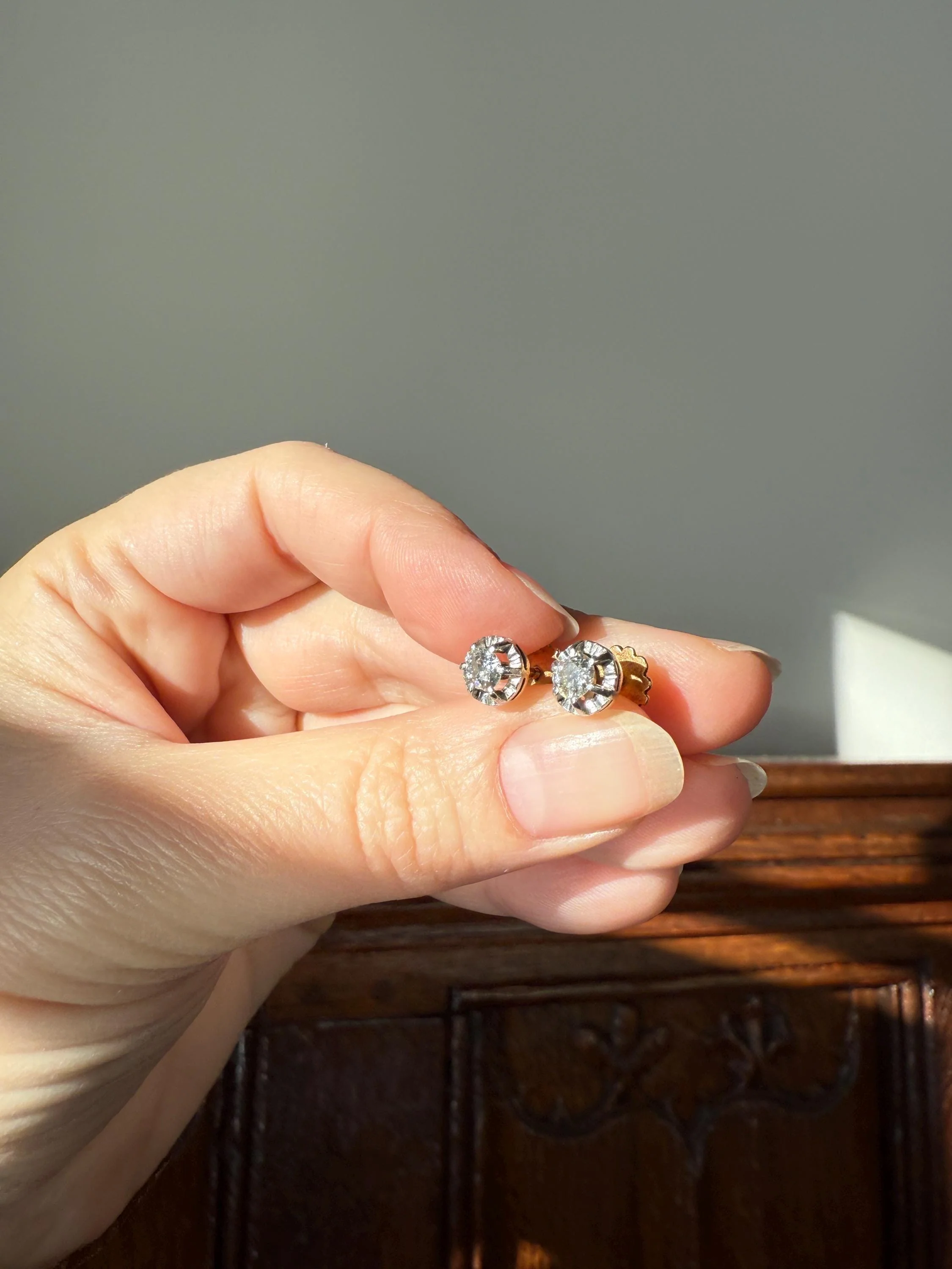 Antique .56 Carat Tdw Old Mine Cut DIAMOND Studs 18k Gold Screw Back Stud EARRINGS French Romantic Gift Belle Epoque Bridal Minimalist - Image 15
