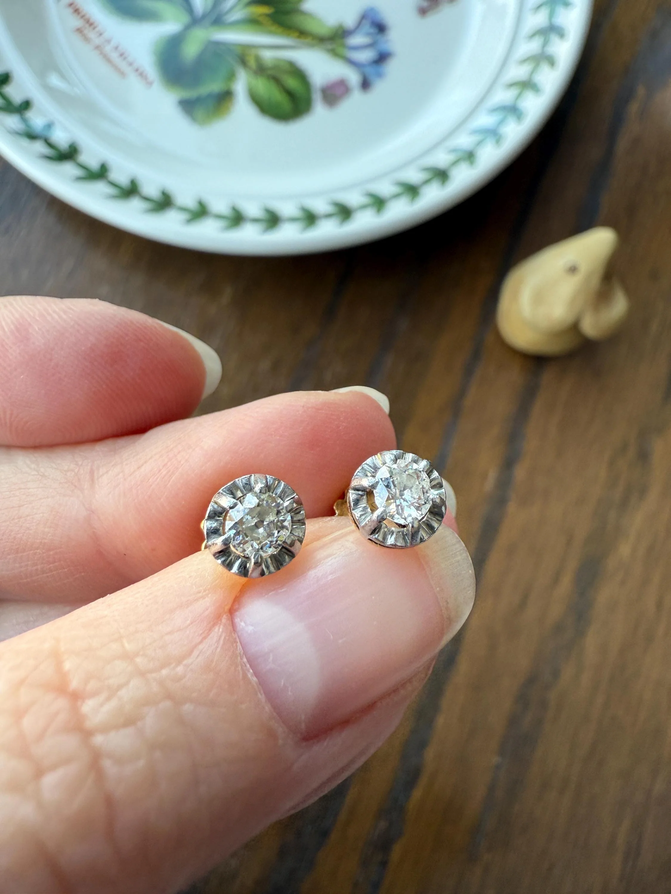 Antique .56 Carat Tdw Old Mine Cut DIAMOND Studs 18k Gold Screw Back Stud EARRINGS French Romantic Gift Belle Epoque Bridal Minimalist - Image 17
