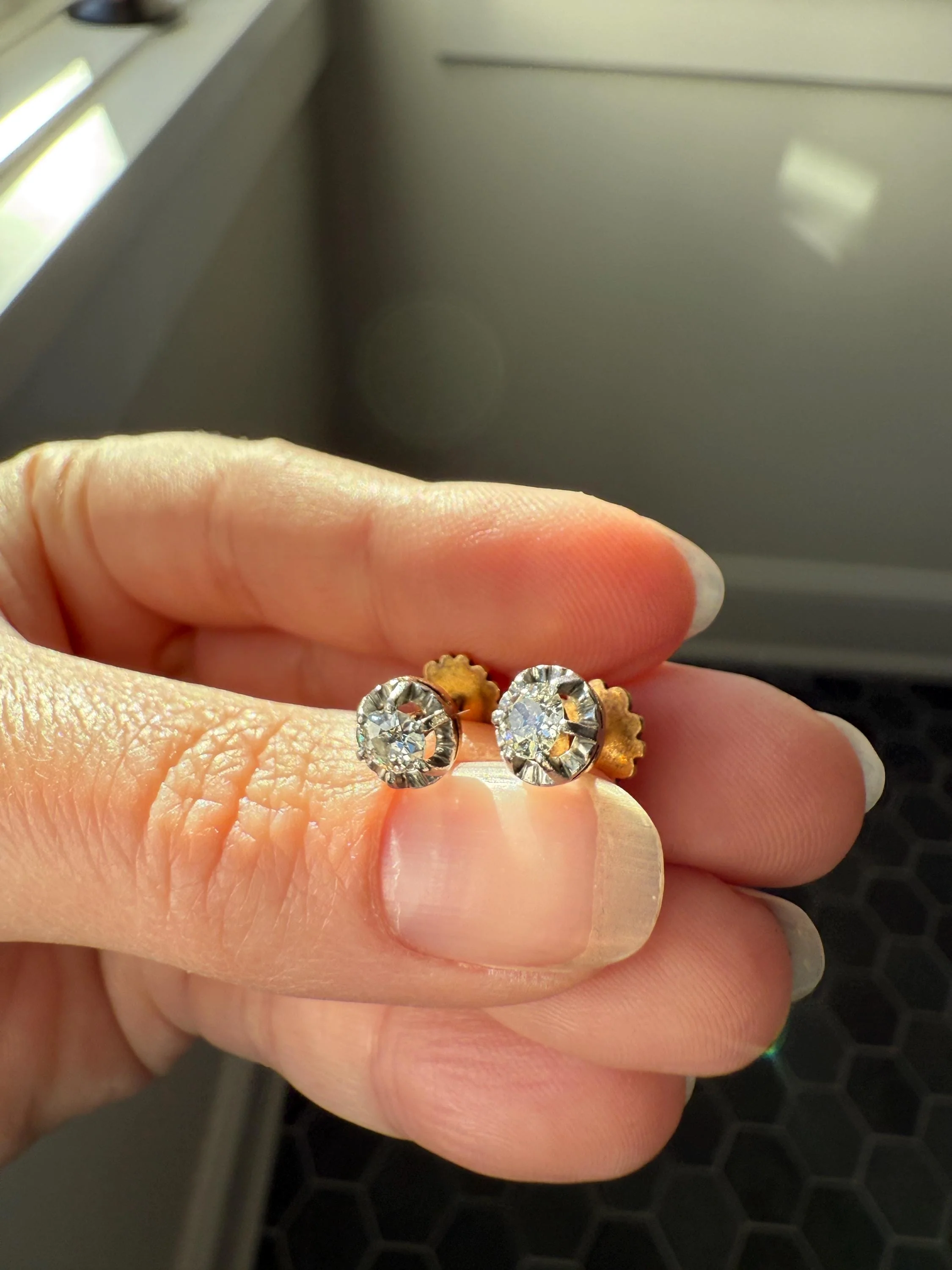Antique .56 Carat Tdw Old Mine Cut DIAMOND Studs 18k Gold Screw Back Stud EARRINGS French Romantic Gift Belle Epoque Bridal Minimalist - Image 19