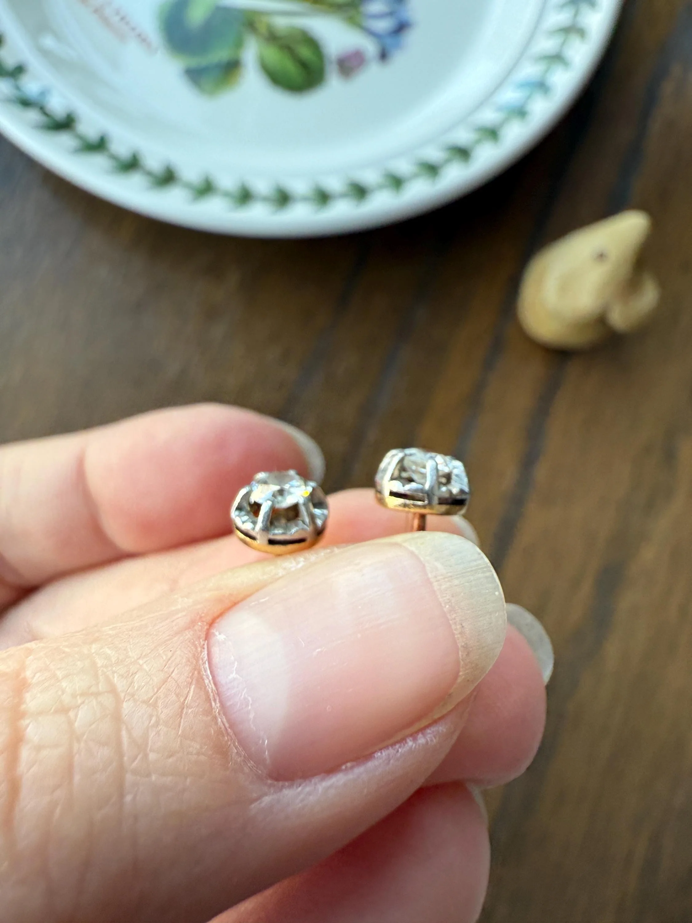 Antique .56 Carat Tdw Old Mine Cut DIAMOND Studs 18k Gold Screw Back Stud EARRINGS French Romantic Gift Belle Epoque Bridal Minimalist - Image 5