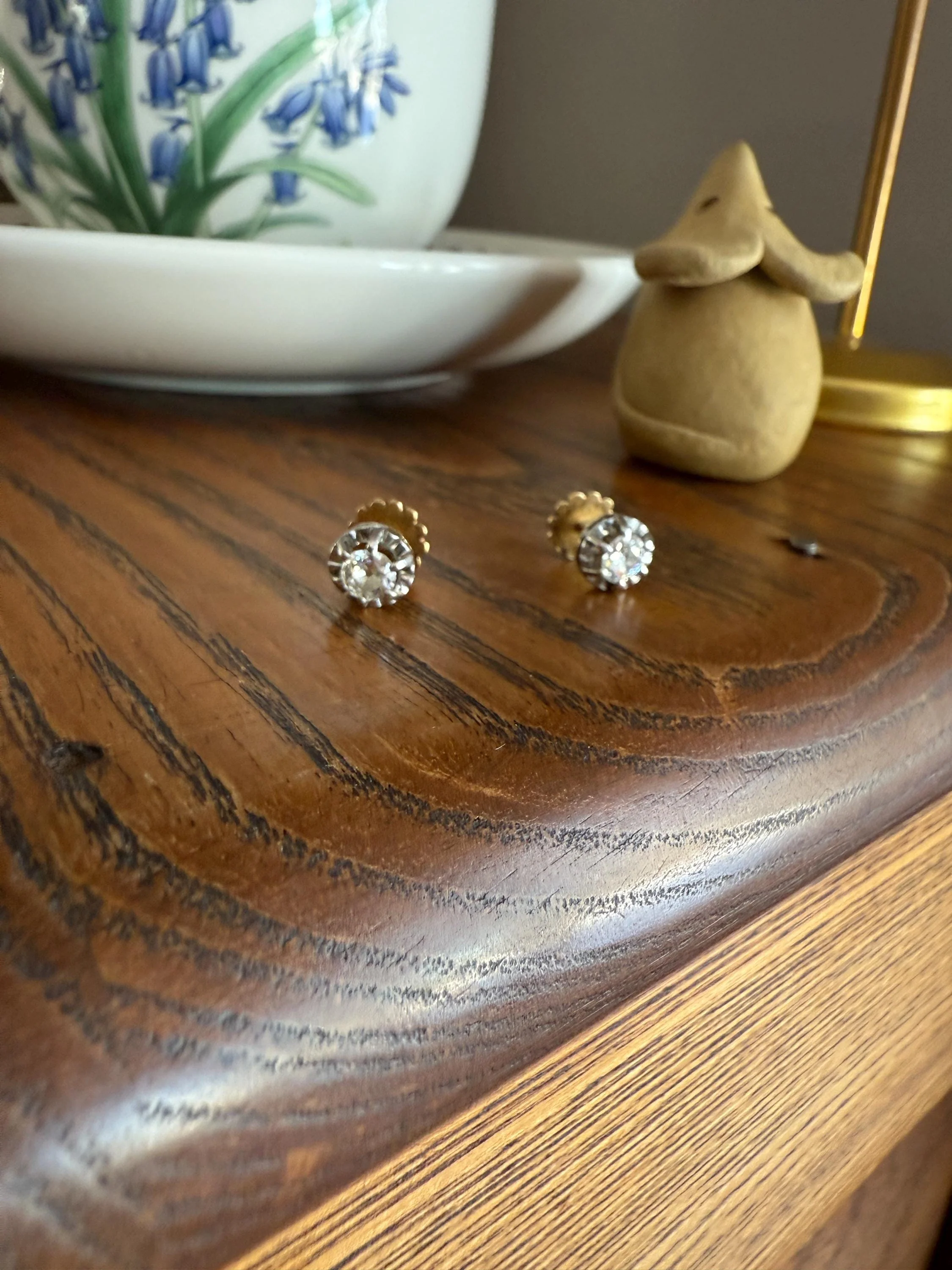 Antique .56 Carat Tdw Old Mine Cut DIAMOND Studs 18k Gold Screw Back Stud EARRINGS French Romantic Gift Belle Epoque Bridal Minimalist - Image 6