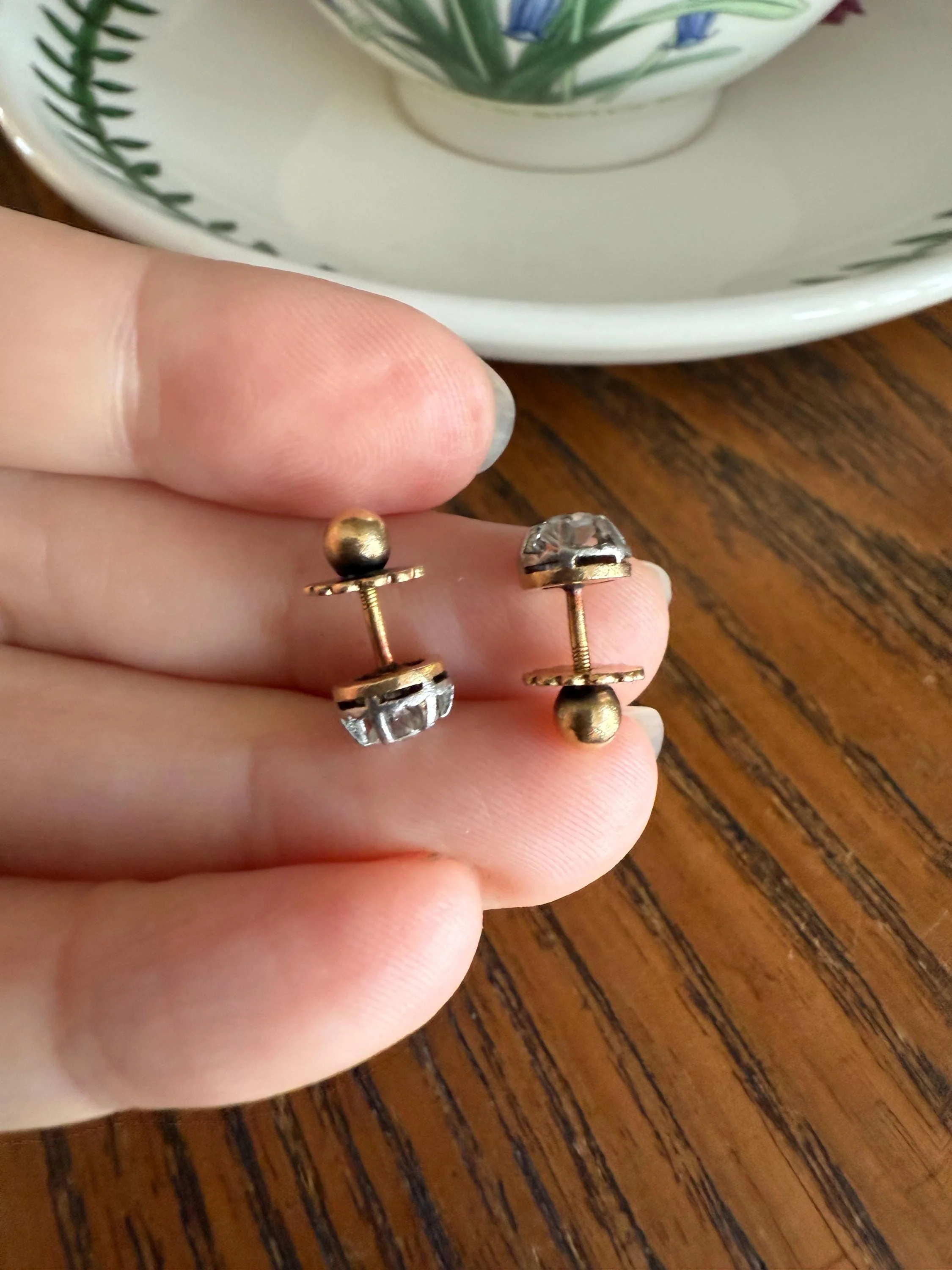 Antique .56 Carat Tdw Old Mine Cut DIAMOND Studs 18k Gold Screw Back Stud EARRINGS French Romantic Gift Belle Epoque Bridal Minimalist - Image 8