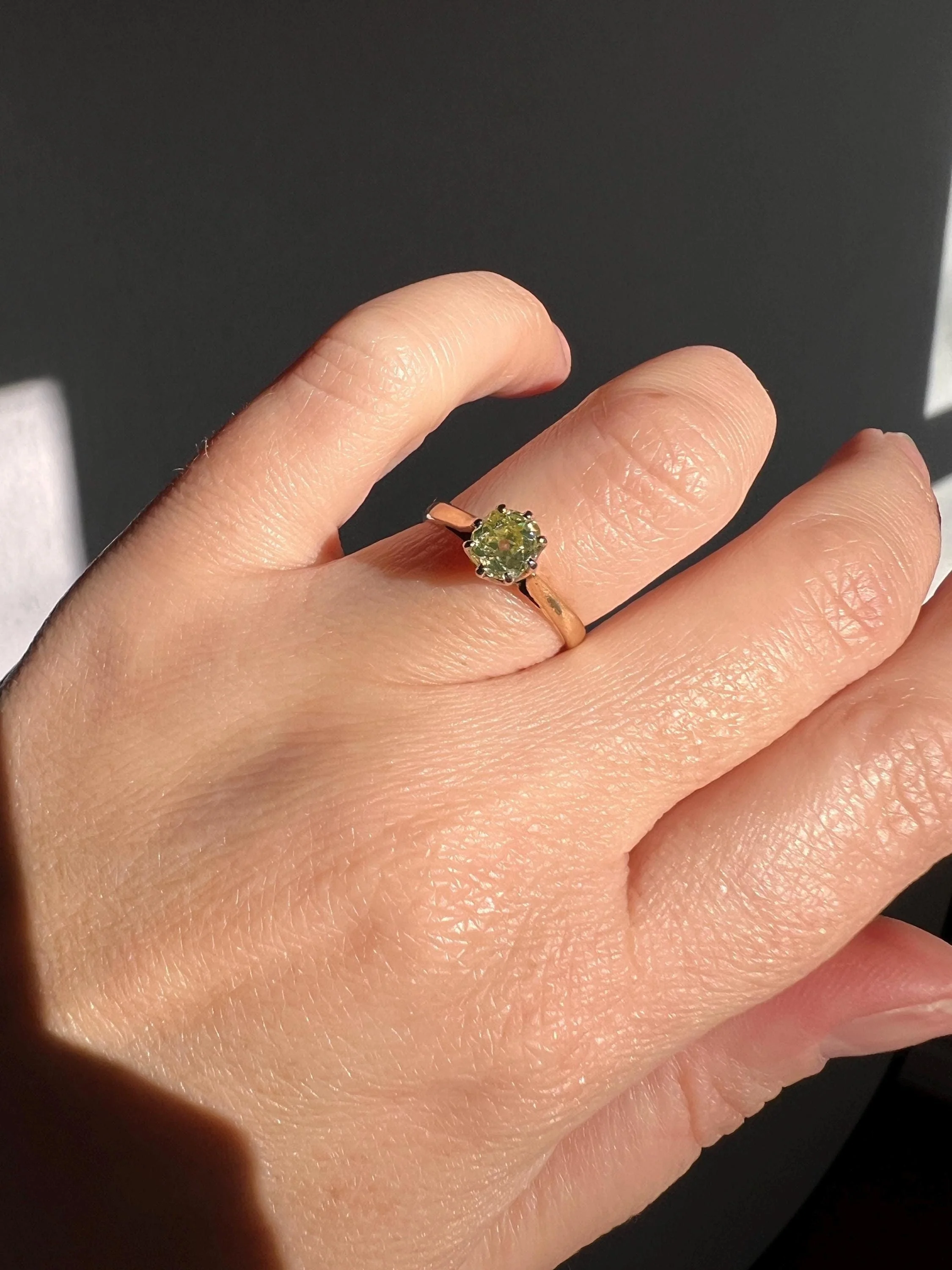 Antique .6 Carat Fancy Green YELLOW Old Mine Cut DIAMOND Ring 14k Gold Platinum Engagement Solitaire .6Ctw OmC - Image 11