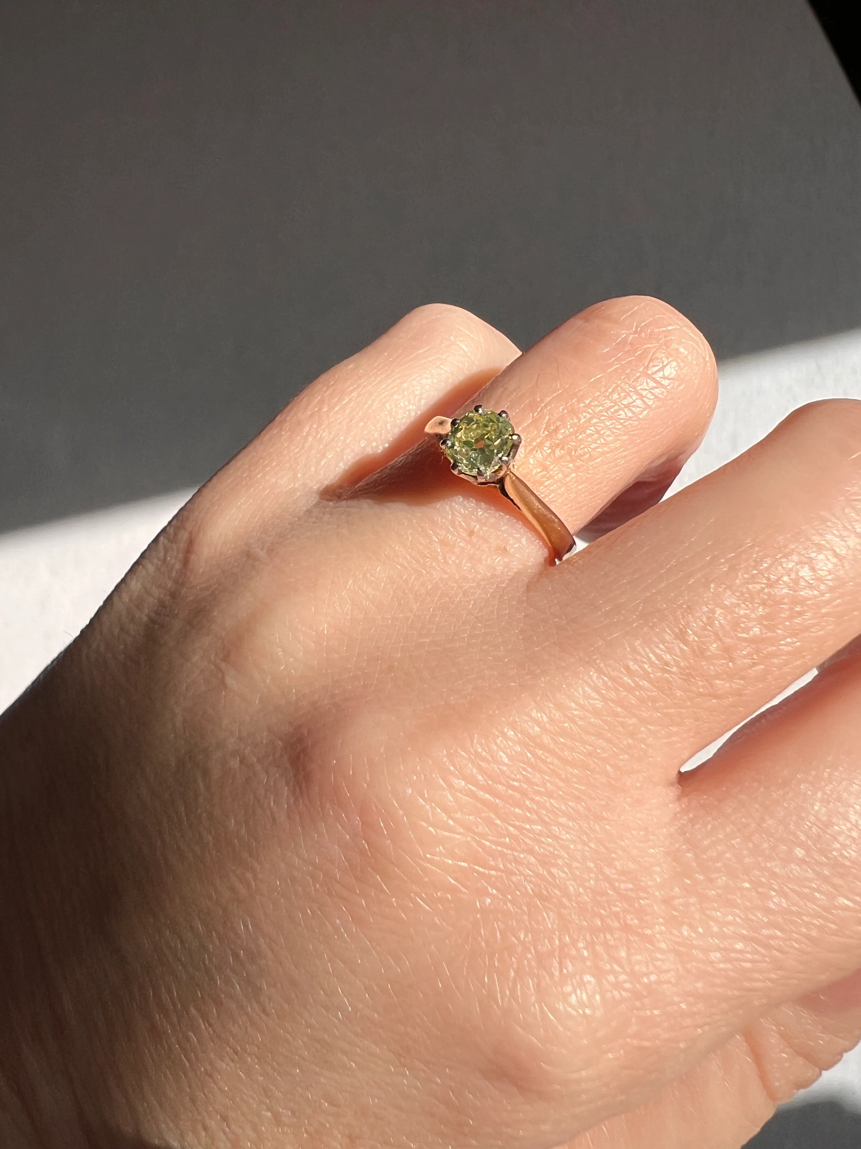 Antique .6 Carat Fancy Green YELLOW Old Mine Cut DIAMOND Ring 14k Gold Platinum Engagement Solitaire .6Ctw OmC - Image 13