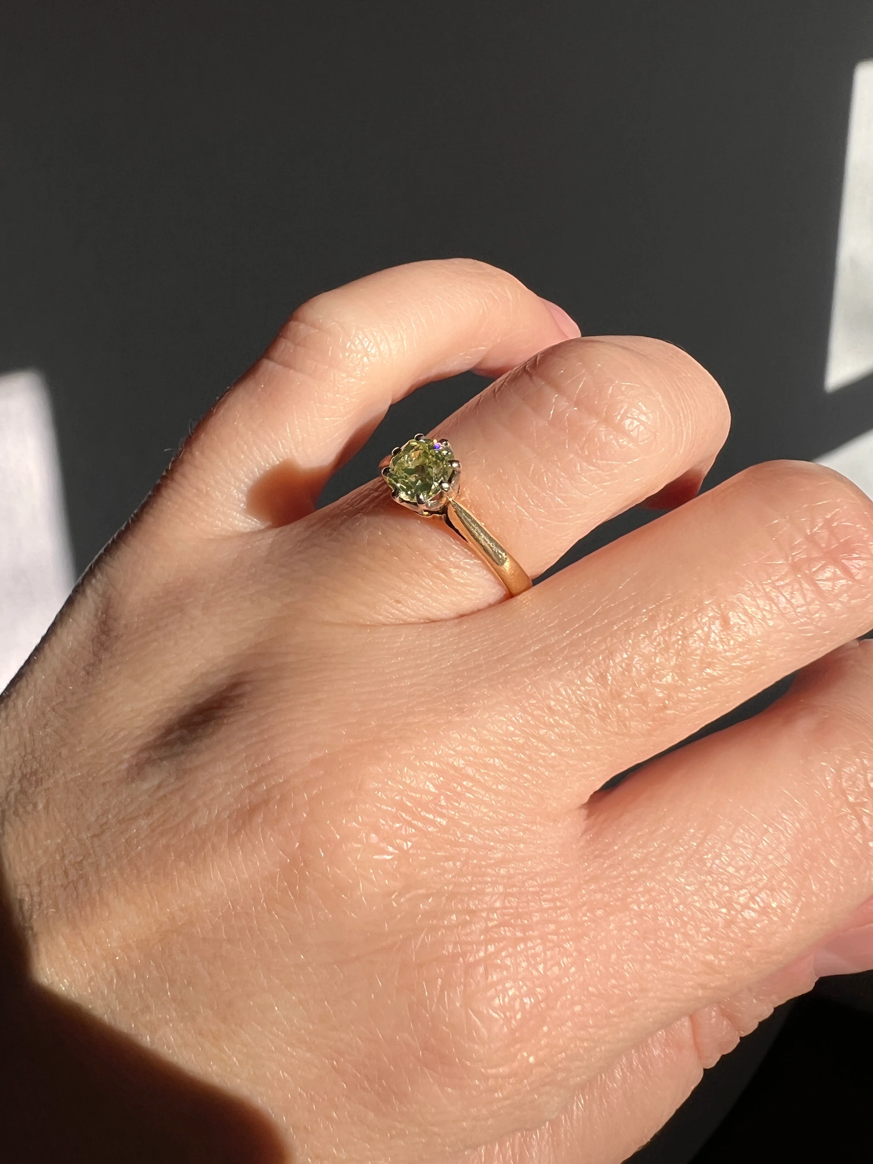 Antique .6 Carat Fancy Green YELLOW Old Mine Cut DIAMOND Ring 14k Gold Platinum Engagement Solitaire .6Ctw OmC - Image 15