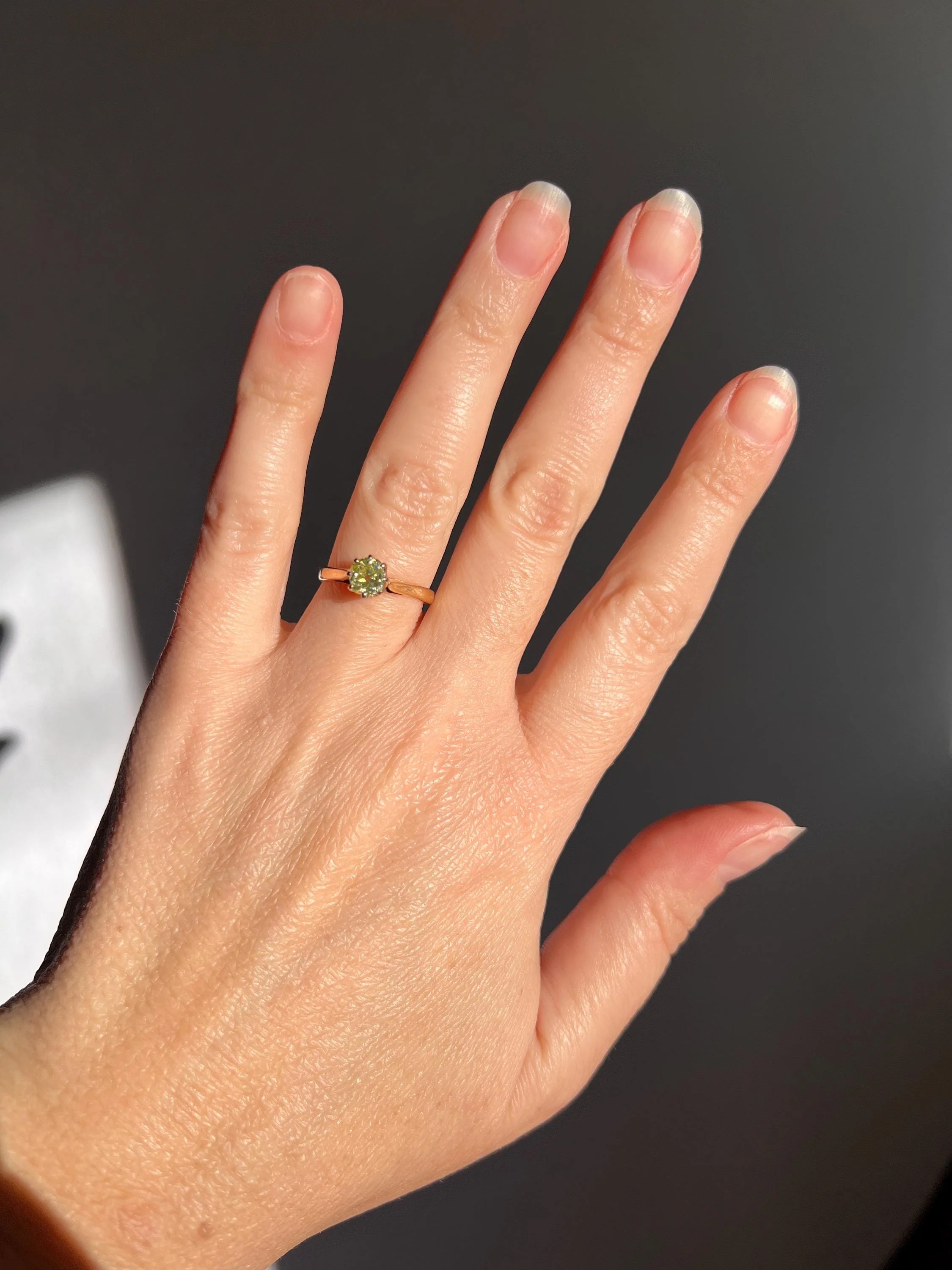 Antique .6 Carat Fancy Green YELLOW Old Mine Cut DIAMOND Ring 14k Gold Platinum Engagement Solitaire .6Ctw OmC - Image 2