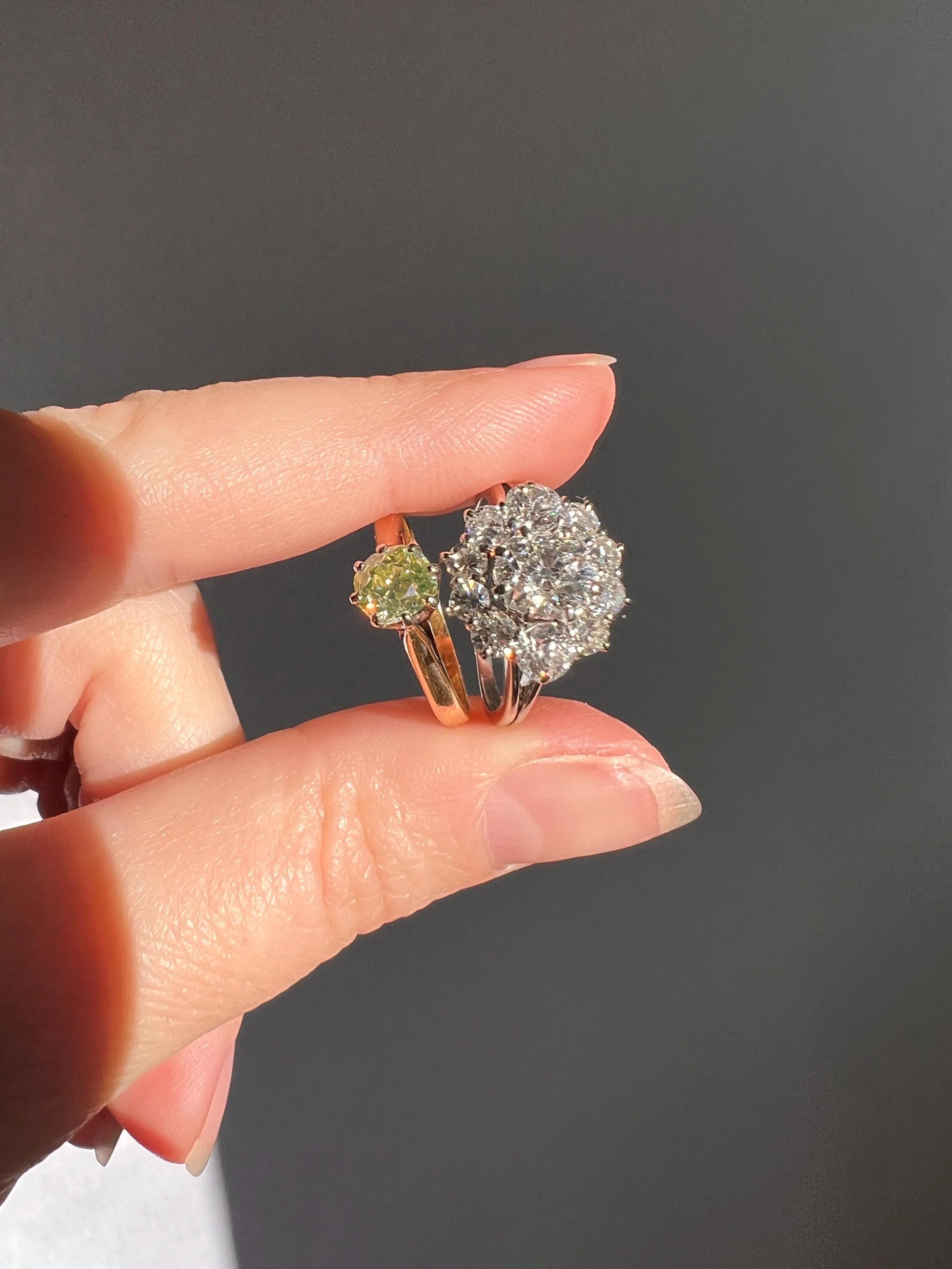 Antique .6 Carat Fancy Green YELLOW Old Mine Cut DIAMOND Ring 14k Gold Platinum Engagement Solitaire .6Ctw OmC - Image 3
