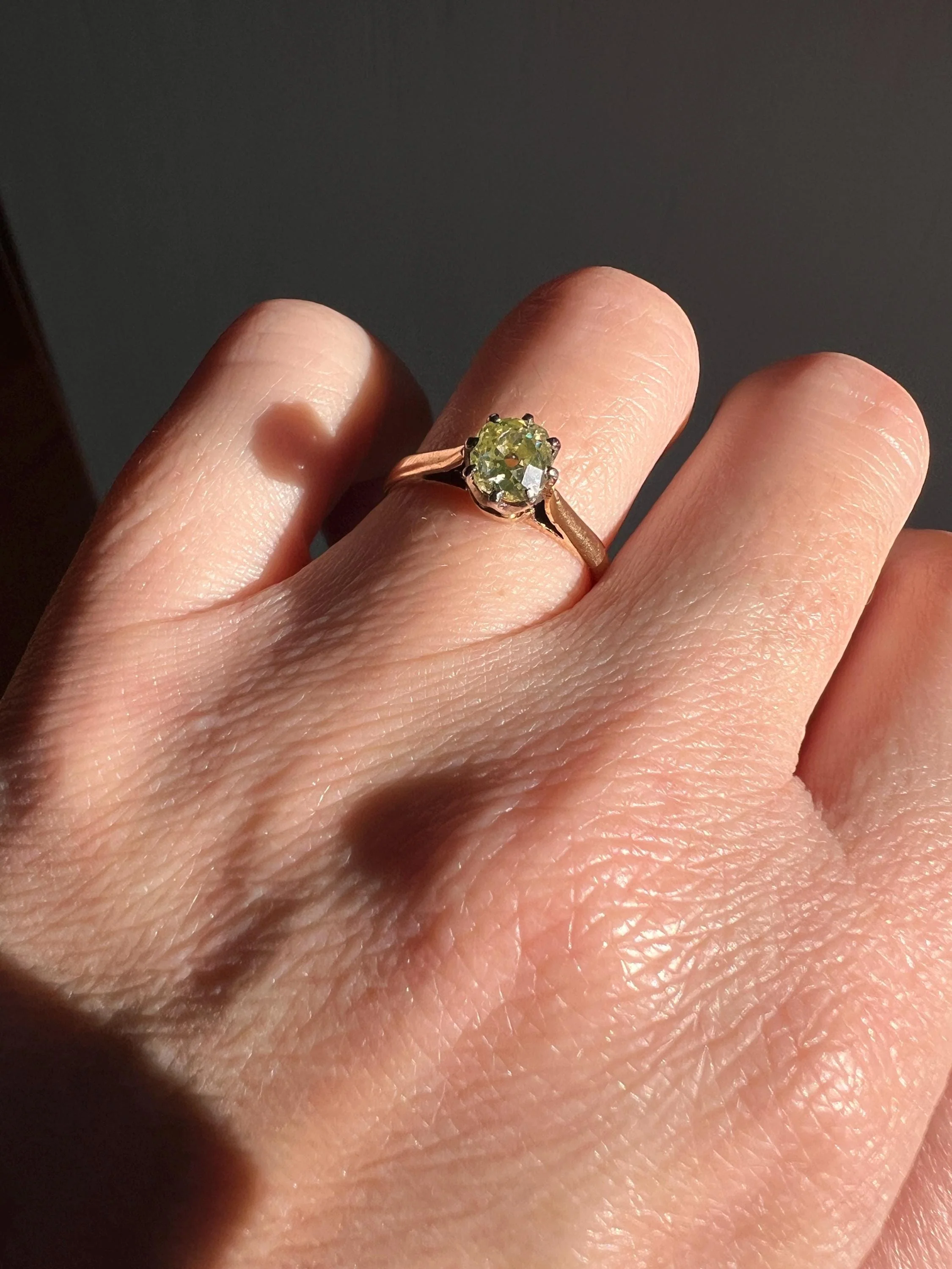 Antique .6 Carat Fancy Green YELLOW Old Mine Cut DIAMOND Ring 14k Gold Platinum Engagement Solitaire .6Ctw OmC - Image 6