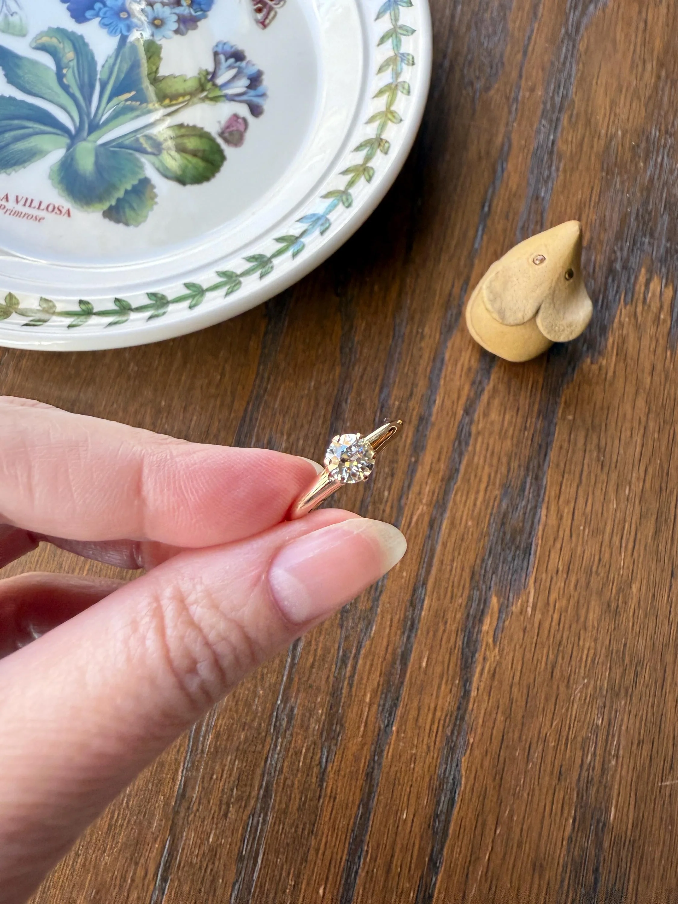 Antique .6 Carat Old European Cut DIAMOND Solitaire Engagement Ring Stacker 14k Yellow Gold Wedding Something Old Daily Wear Prong Set Gift - Image 12