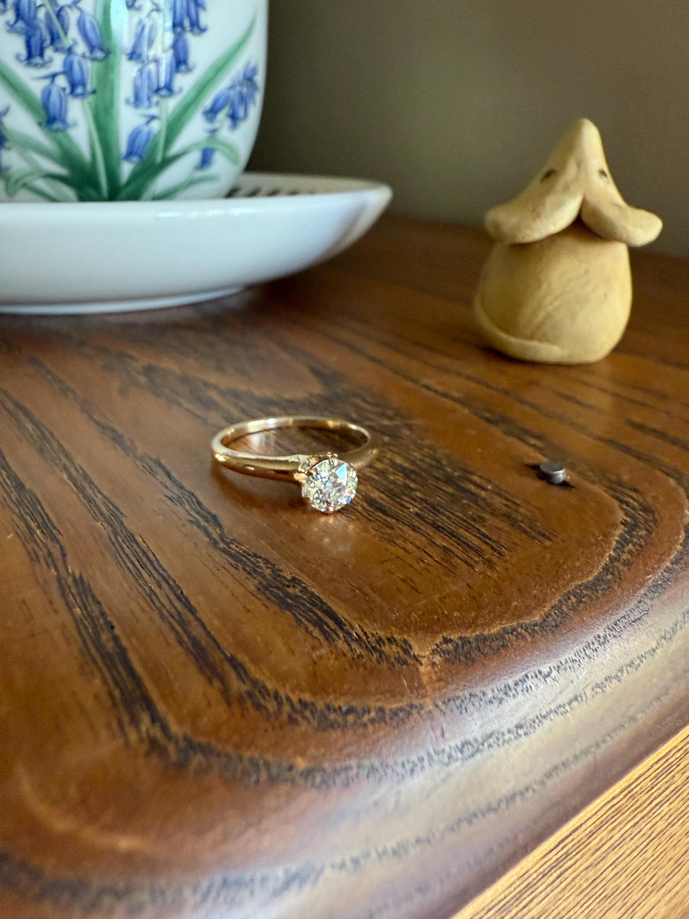 Antique .6 Carat Old European Cut DIAMOND Solitaire Engagement Ring Stacker 14k Yellow Gold Wedding Something Old Daily Wear Prong Set Gift - Image 13