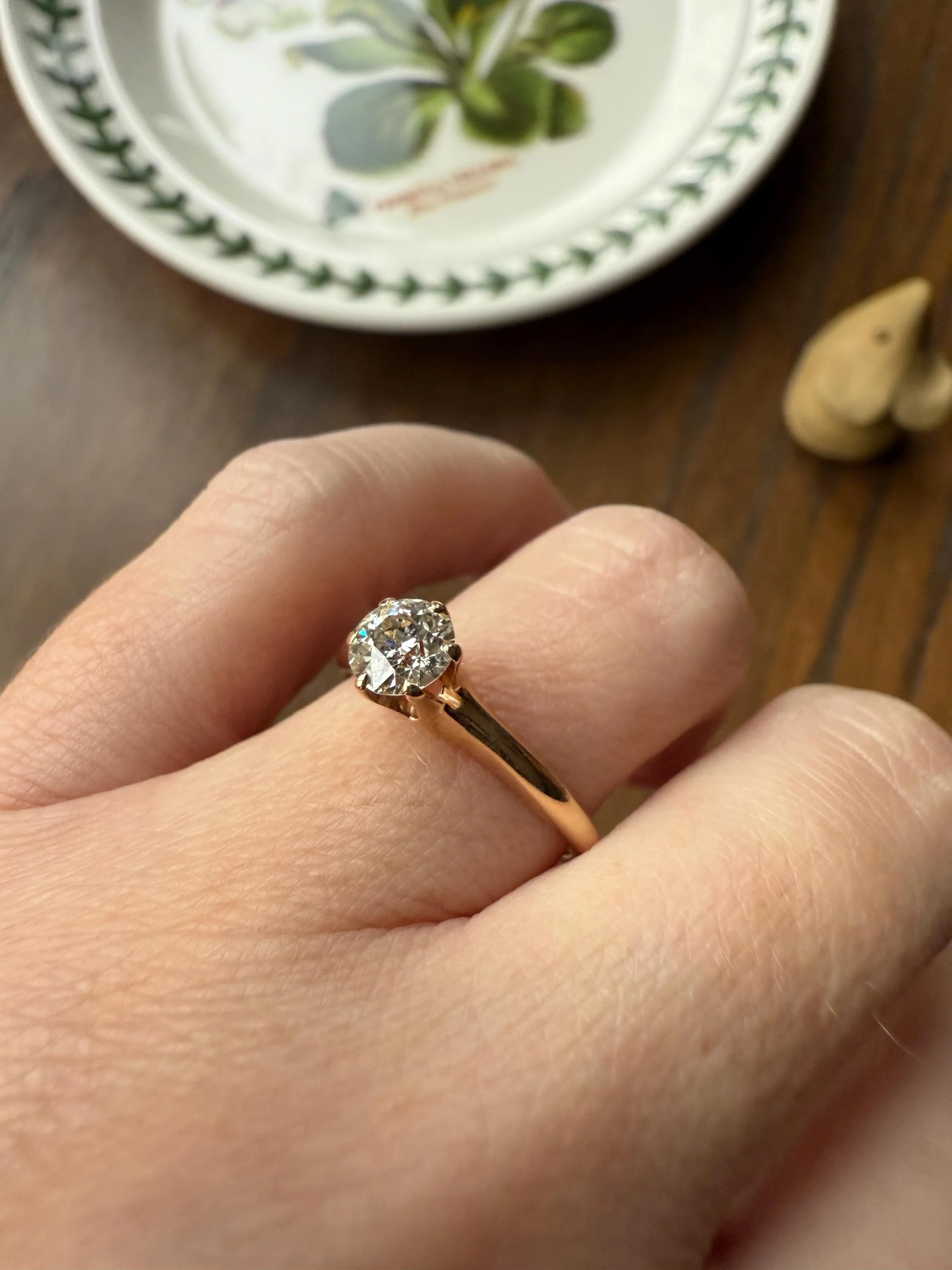 Antique .6 Carat Old European Cut DIAMOND Solitaire Engagement Ring Stacker 14k Yellow Gold Wedding Something Old Daily Wear Prong Set Gift - Image 2