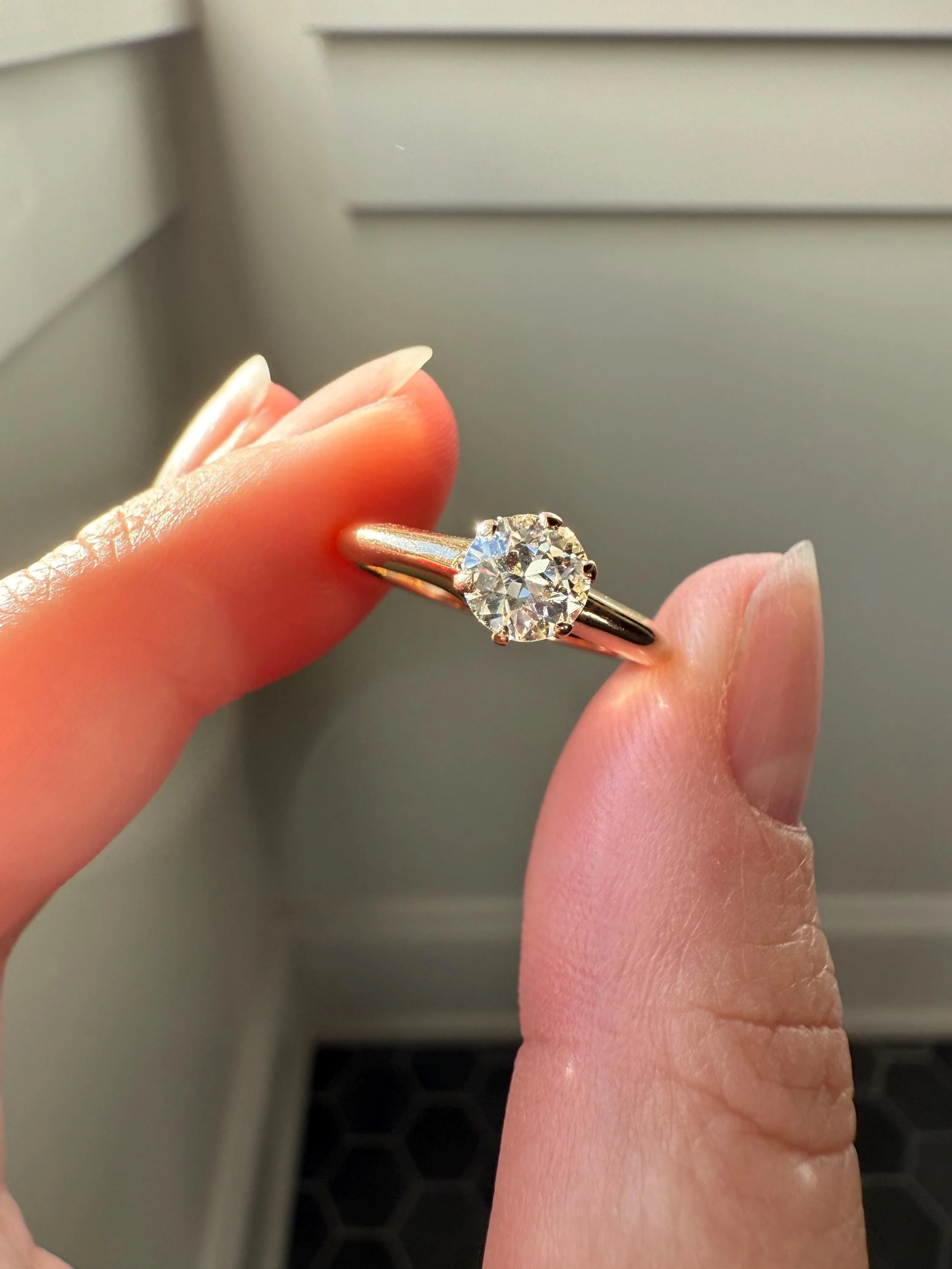 Antique .6 Carat Old European Cut DIAMOND Solitaire Engagement Ring Stacker 14k Yellow Gold Wedding Something Old Daily Wear Prong Set Gift - Image 6