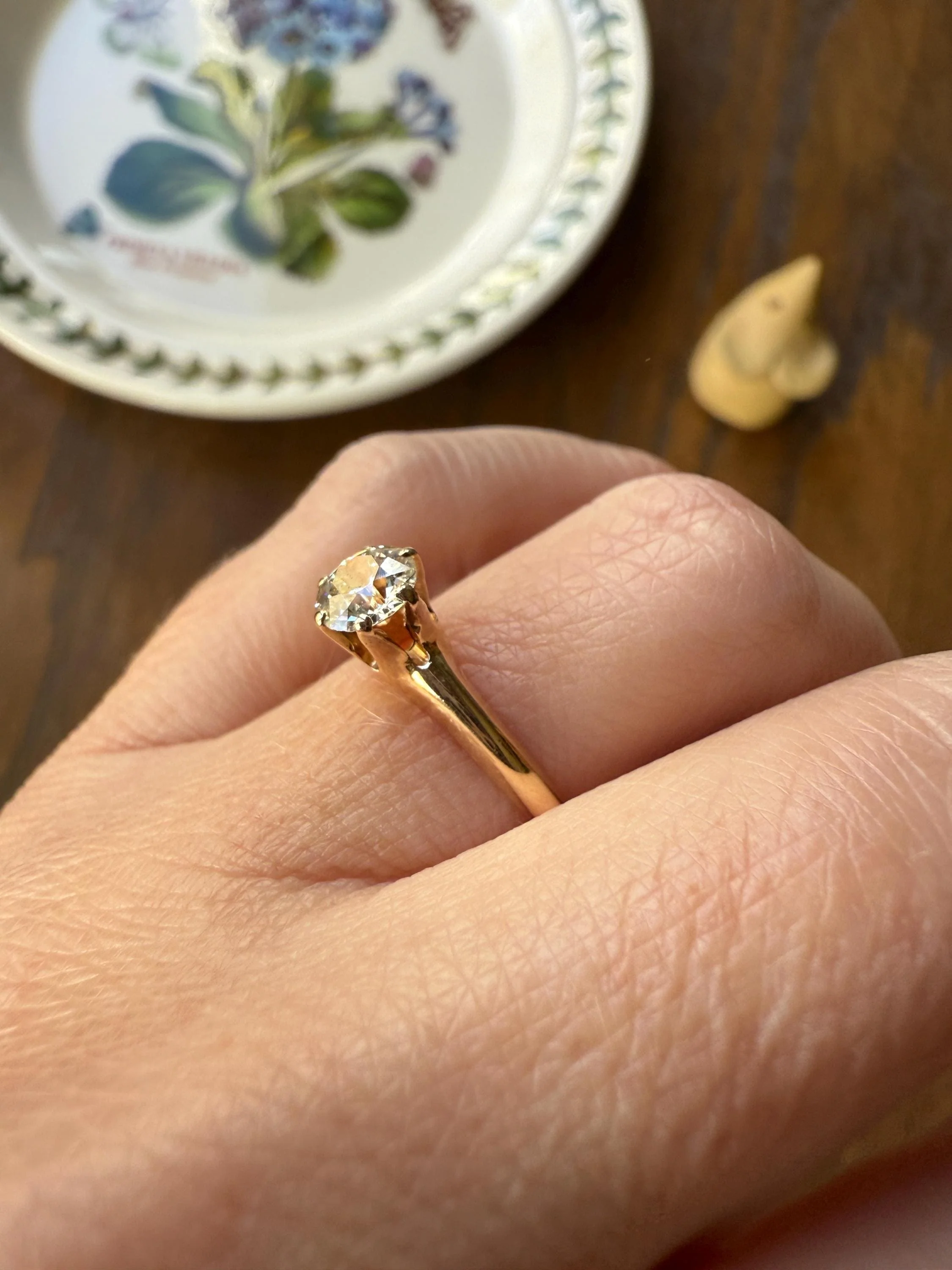 Antique .6 Carat Old European Cut DIAMOND Solitaire Engagement Ring Stacker 14k Yellow Gold Wedding Something Old Daily Wear Prong Set Gift - Image 7