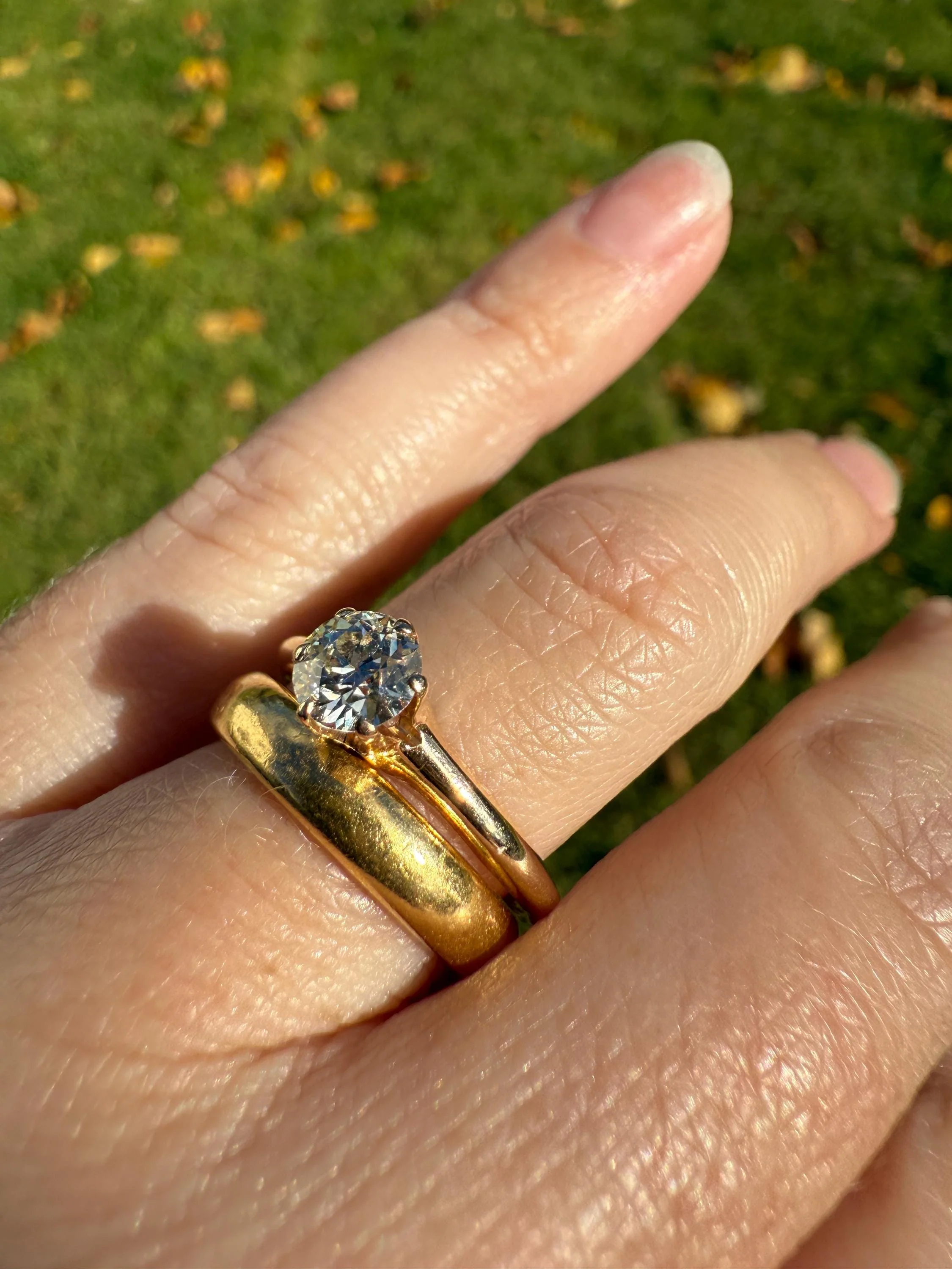 Antique .6 Carat Old European Cut DIAMOND Solitaire Engagement Ring Stacker 14k Yellow Gold Wedding Something Old Daily Wear Prong Set Gift - Image 8