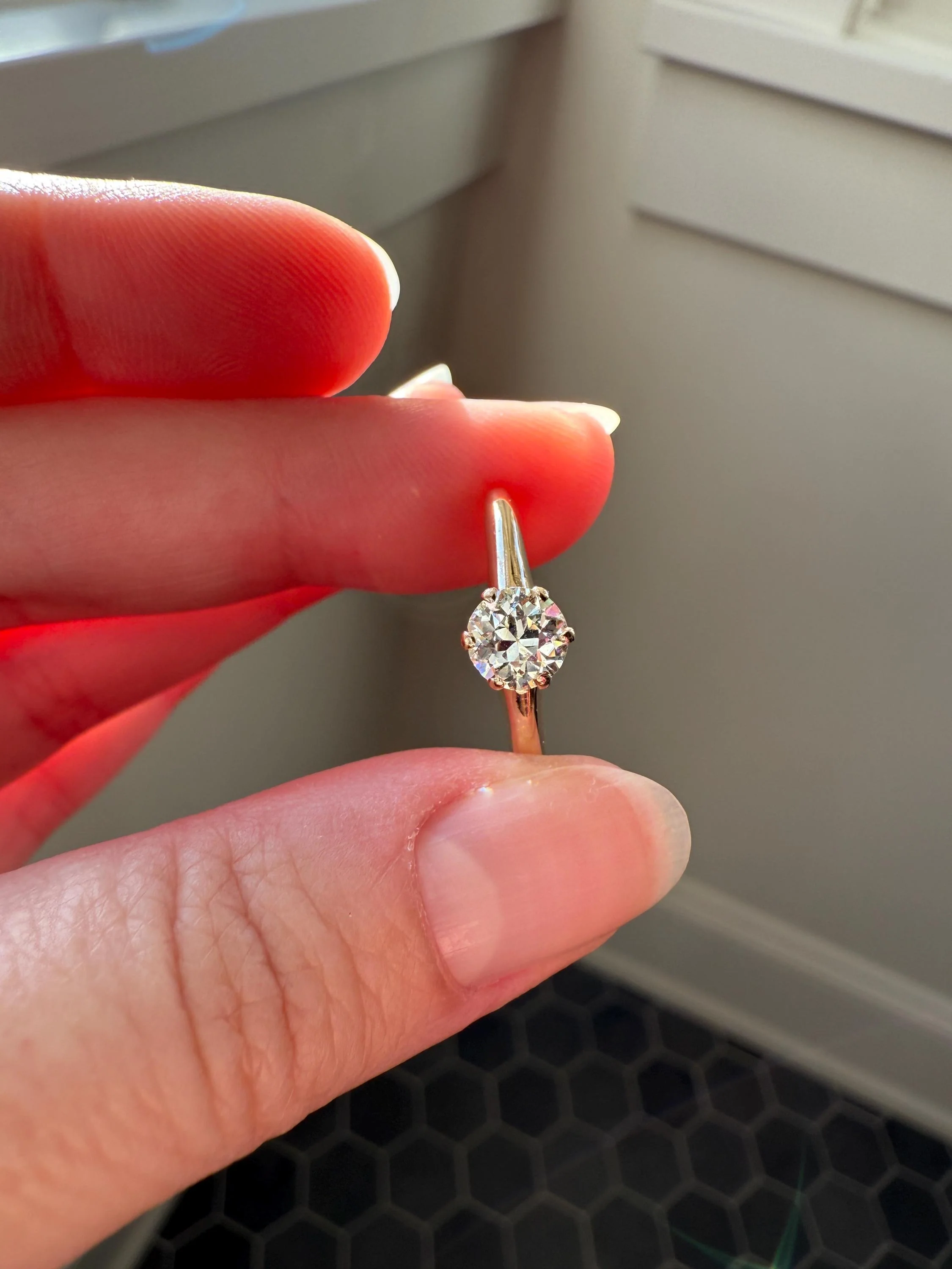 Antique .6 Carat Old European Cut DIAMOND Solitaire Engagement Ring Stacker 14k Yellow Gold Wedding Something Old Daily Wear Prong Set Gift - Image 9