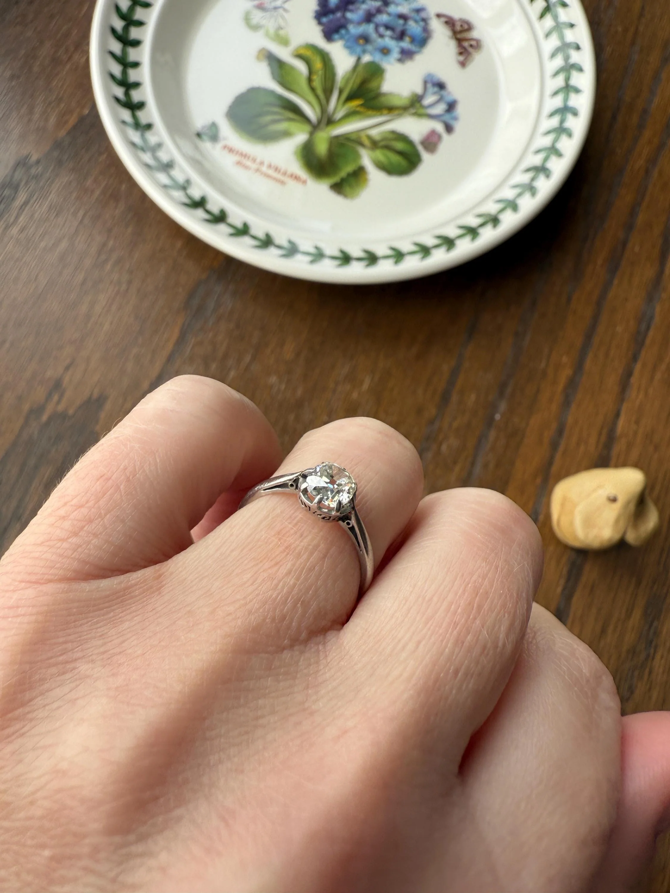 Antique .6 Carat Old Mine Cut Diamond Solitaire Ring Platinum Edwardian Engagement Ring Solitaire Band Stacker - Image 11
