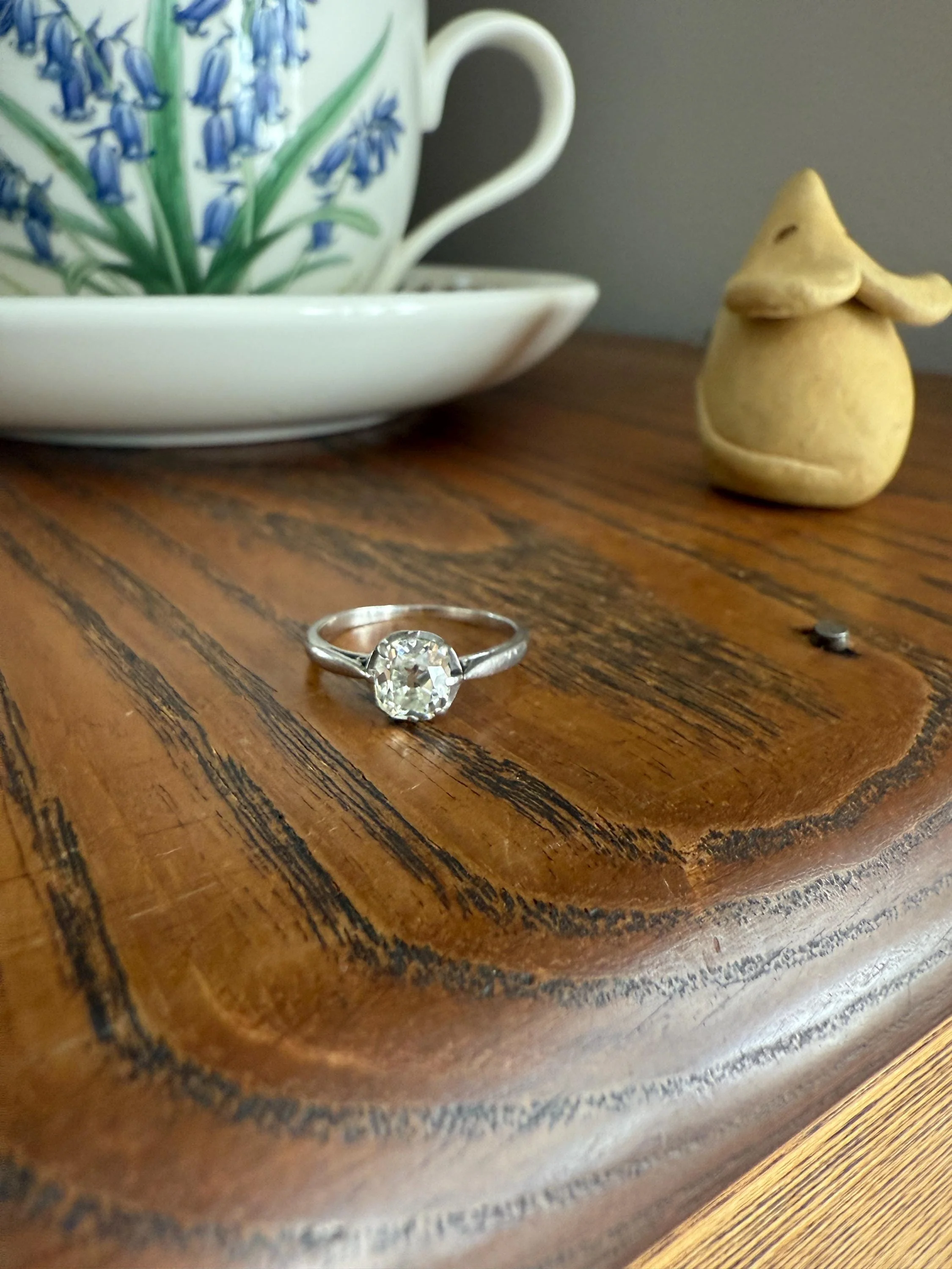 Antique .6 Carat Old Mine Cut Diamond Solitaire Ring Platinum Edwardian Engagement Ring Solitaire Band Stacker - Image 13