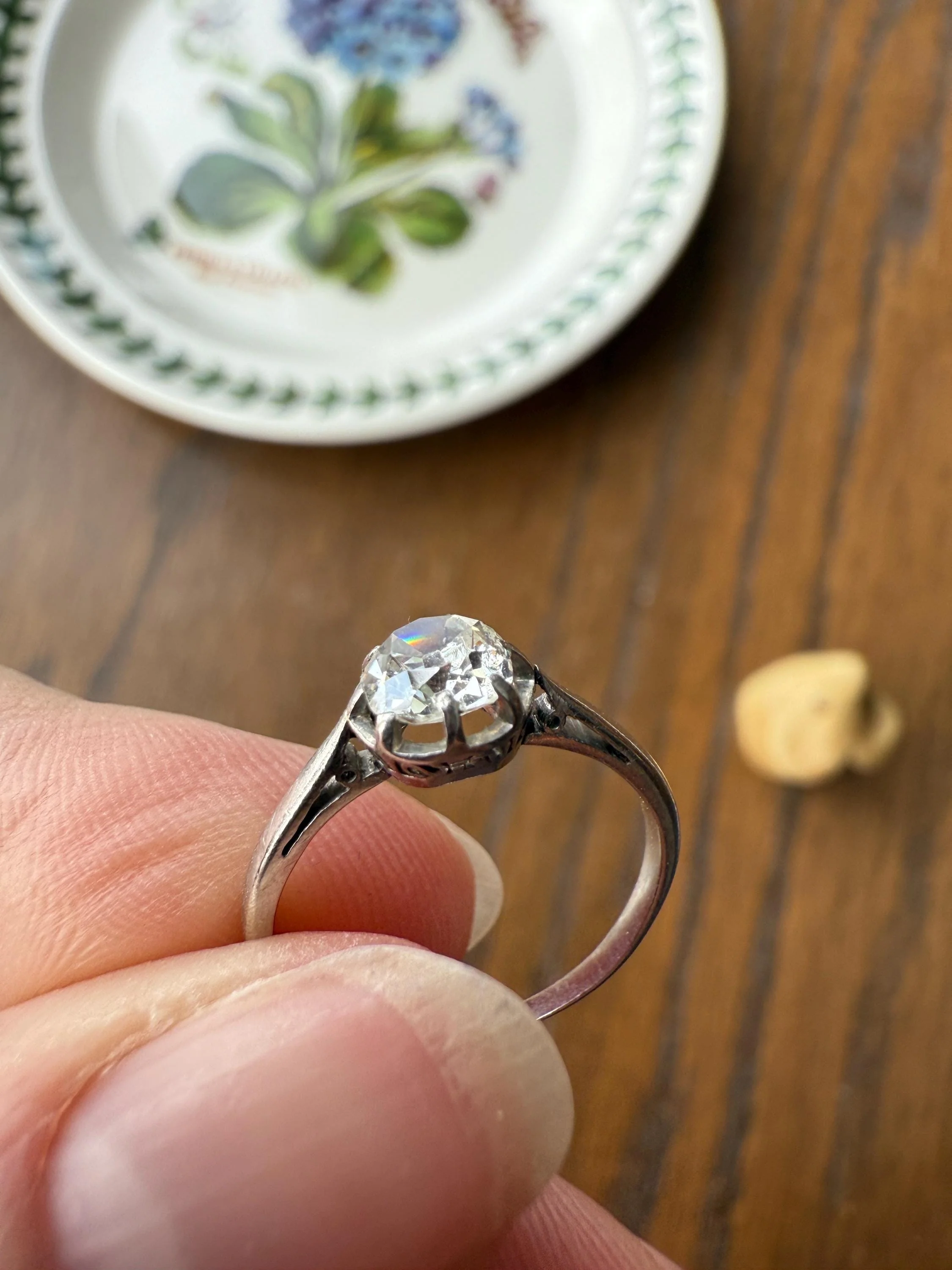 Antique .6 Carat Old Mine Cut Diamond Solitaire Ring Platinum Edwardian Engagement Ring Solitaire Band Stacker - Image 16