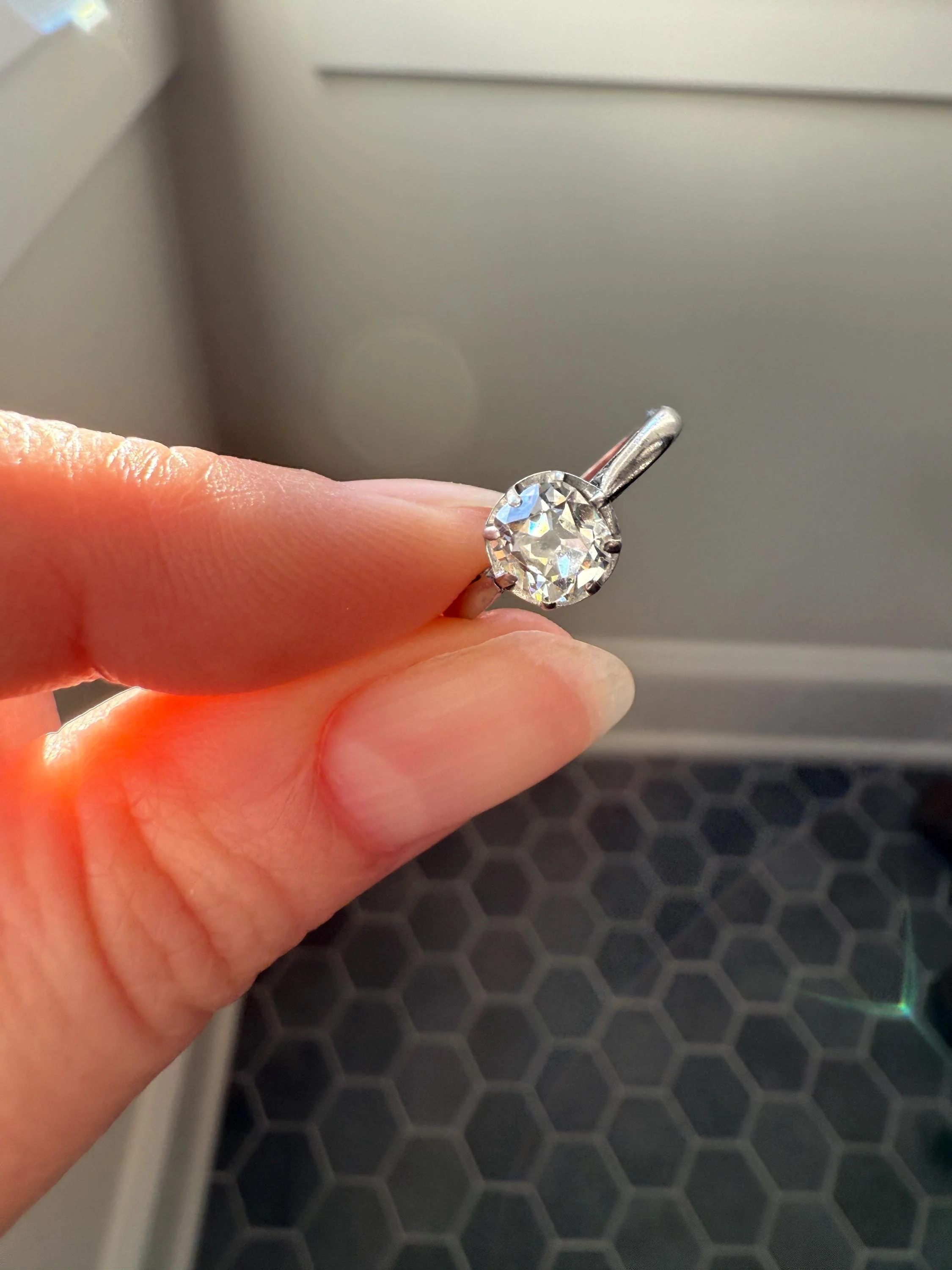 Antique .6 Carat Old Mine Cut Diamond Solitaire Ring Platinum Edwardian Engagement Ring Solitaire Band Stacker - Image 2