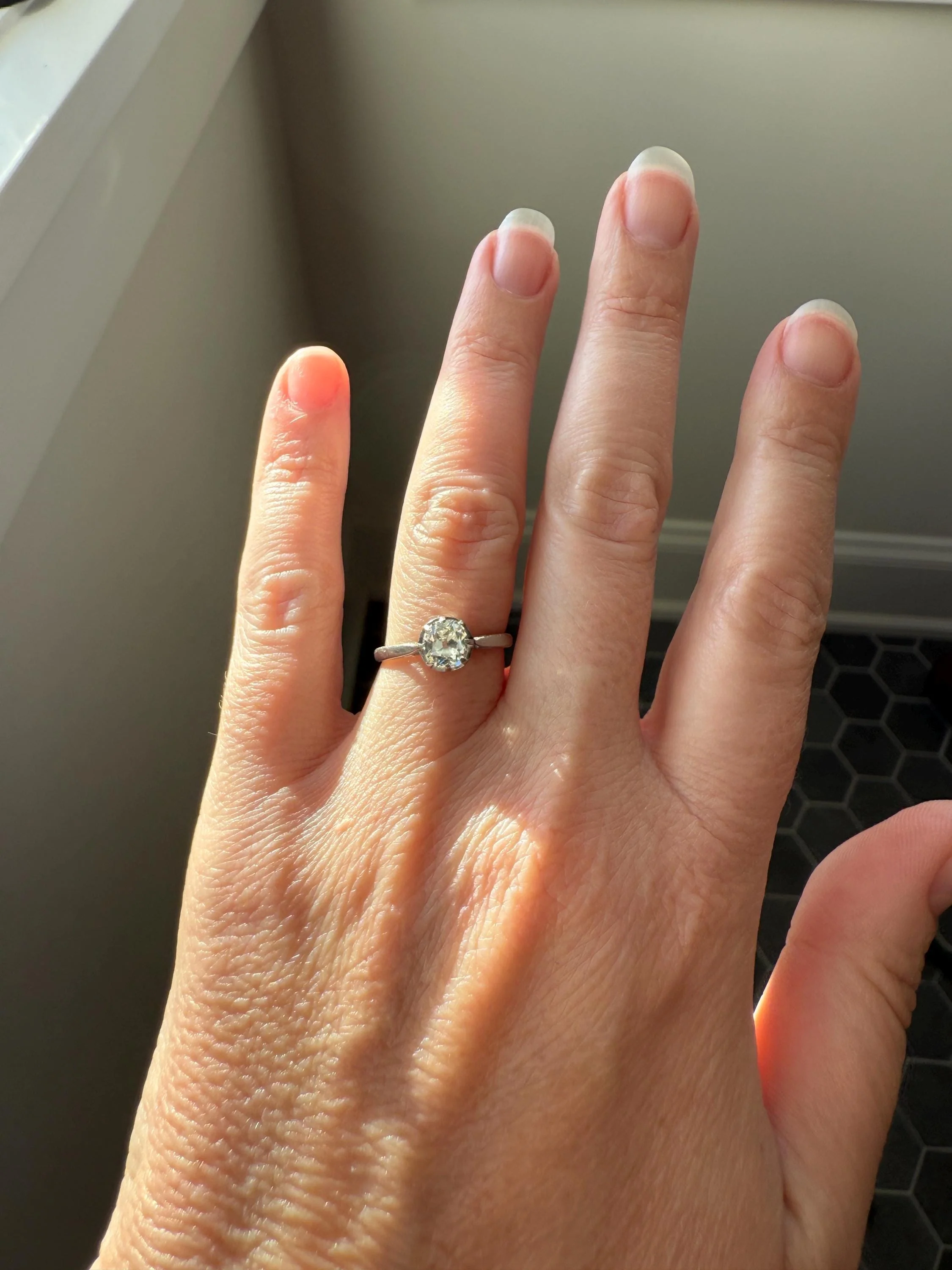 Antique .6 Carat Old Mine Cut Diamond Solitaire Ring Platinum Edwardian Engagement Ring Solitaire Band Stacker - Image 3