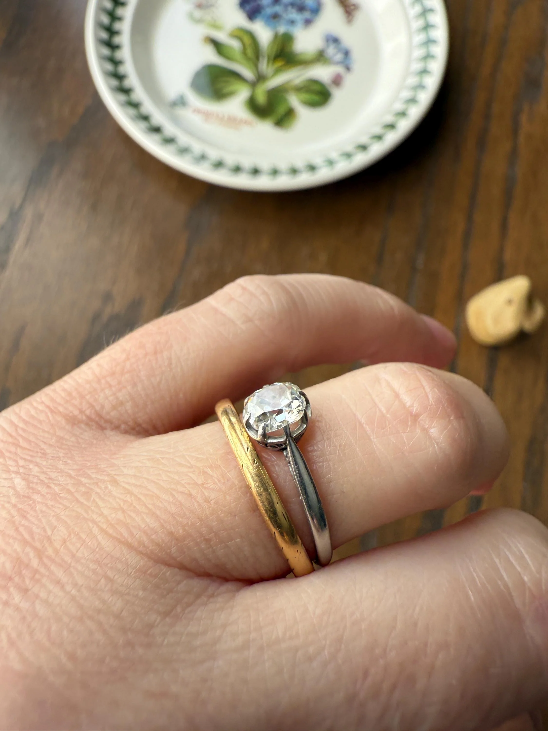 Antique .6 Carat Old Mine Cut Diamond Solitaire Ring Platinum Edwardian Engagement Ring Solitaire Band Stacker - Image 6