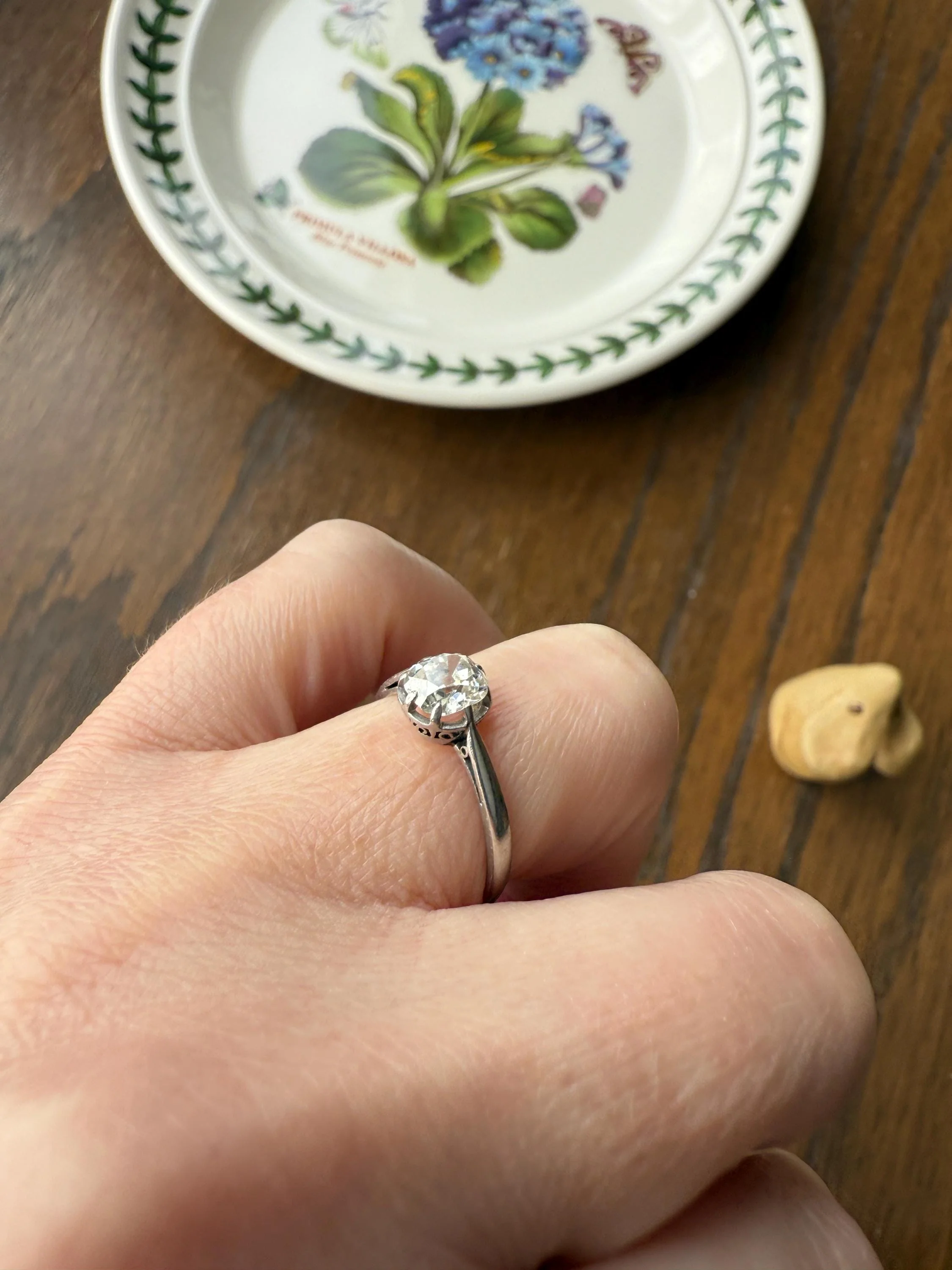 Antique .6 Carat Old Mine Cut Diamond Solitaire Ring Platinum Edwardian Engagement Ring Solitaire Band Stacker - Image 8