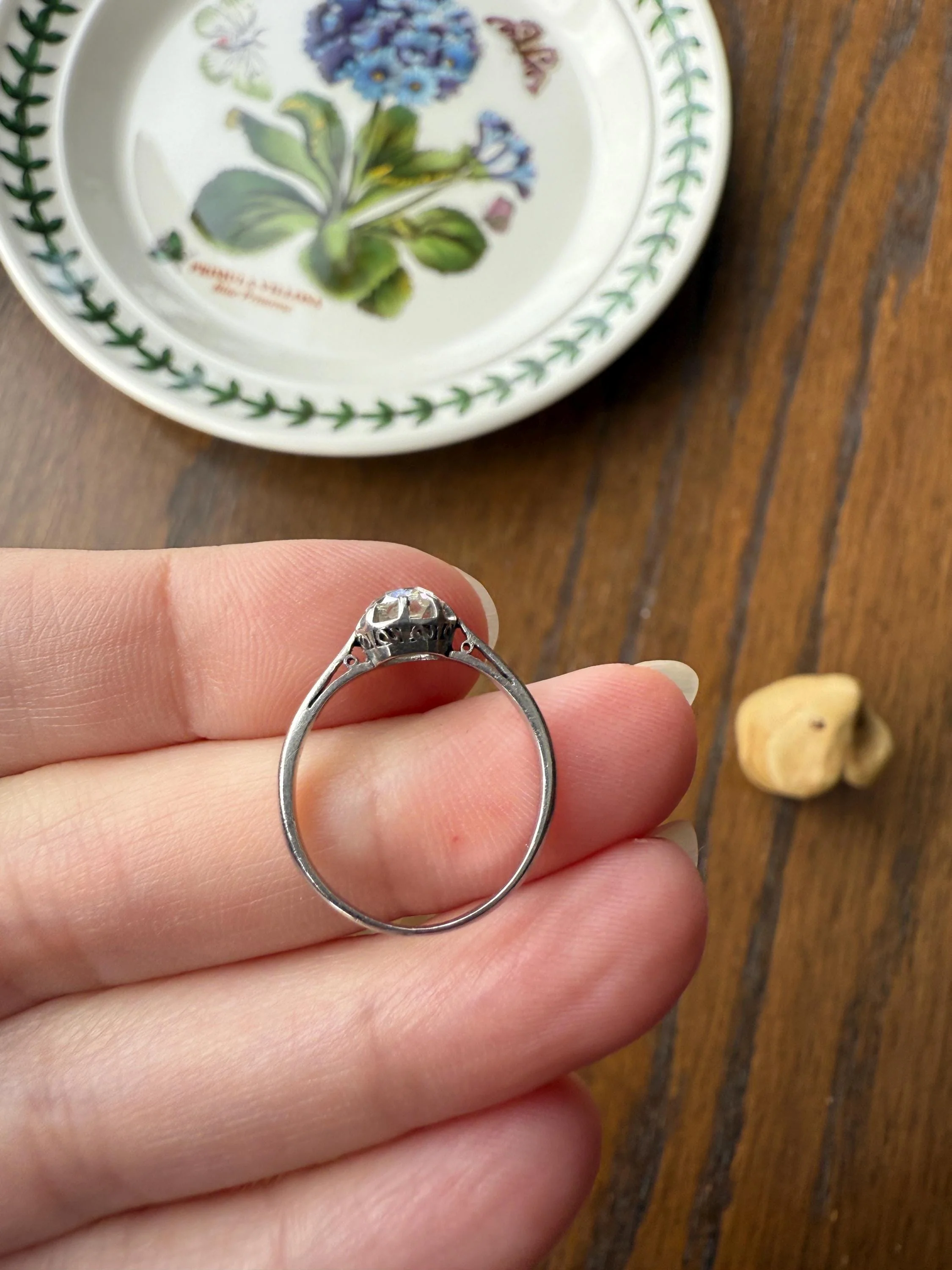 Antique .6 Carat Old Mine Cut Diamond Solitaire Ring Platinum Edwardian Engagement Ring Solitaire Band Stacker - Image 9