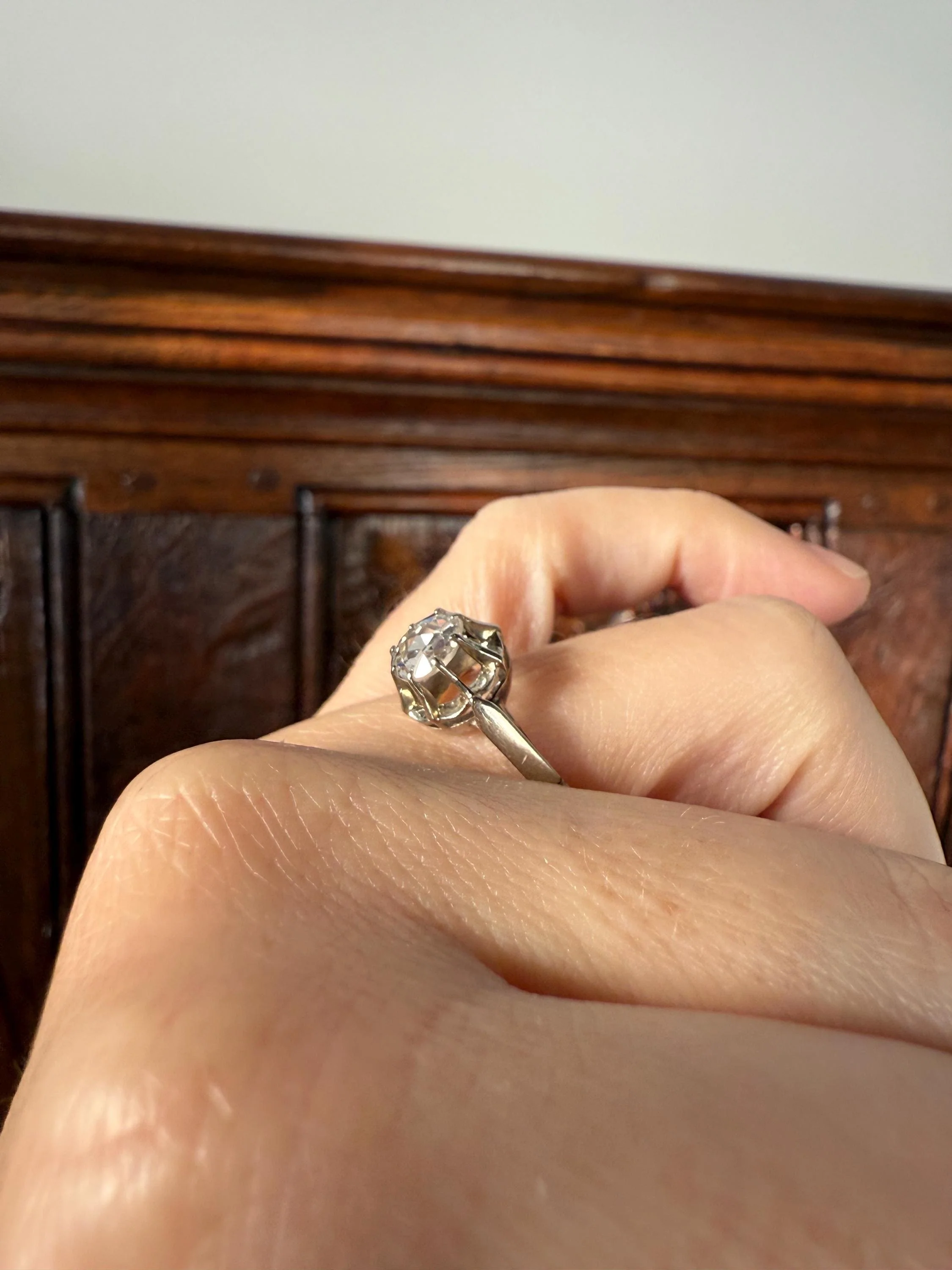 Antique 6.2mm Eye Clean Rose Cut DIAMOND Solitaire 18k White Gold Ring Disco Ball Stacker Open Back Engagement 1 Carat Face Up - Image 12