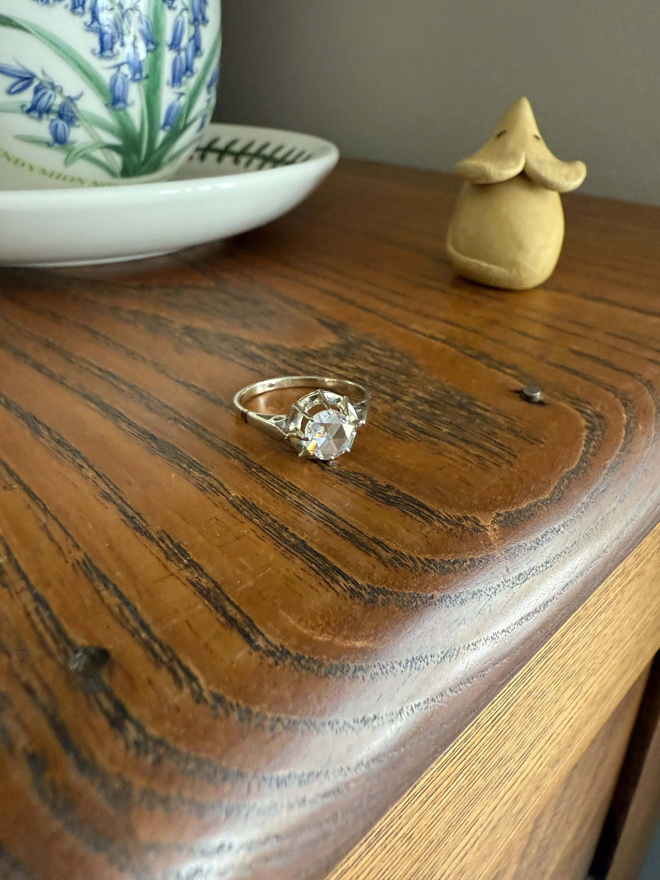 Antique 6.2mm Eye Clean Rose Cut DIAMOND Solitaire 18k White Gold Ring Disco Ball Stacker Open Back Engagement 1 Carat Face Up - Image 13