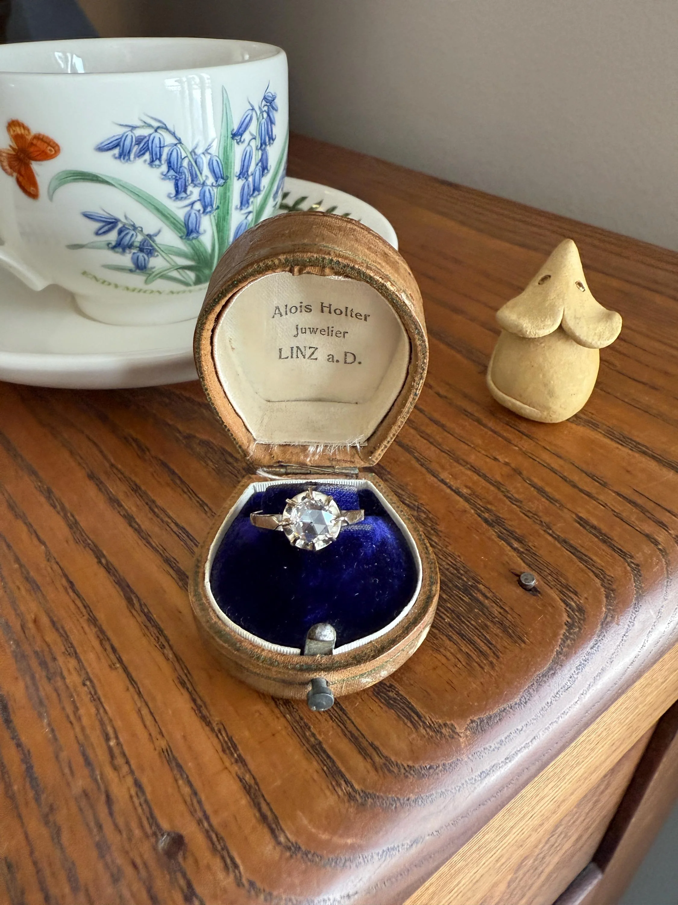 Antique 6.2mm Eye Clean Rose Cut DIAMOND Solitaire 18k White Gold Ring Disco Ball Stacker Open Back Engagement 1 Carat Face Up - Image 2